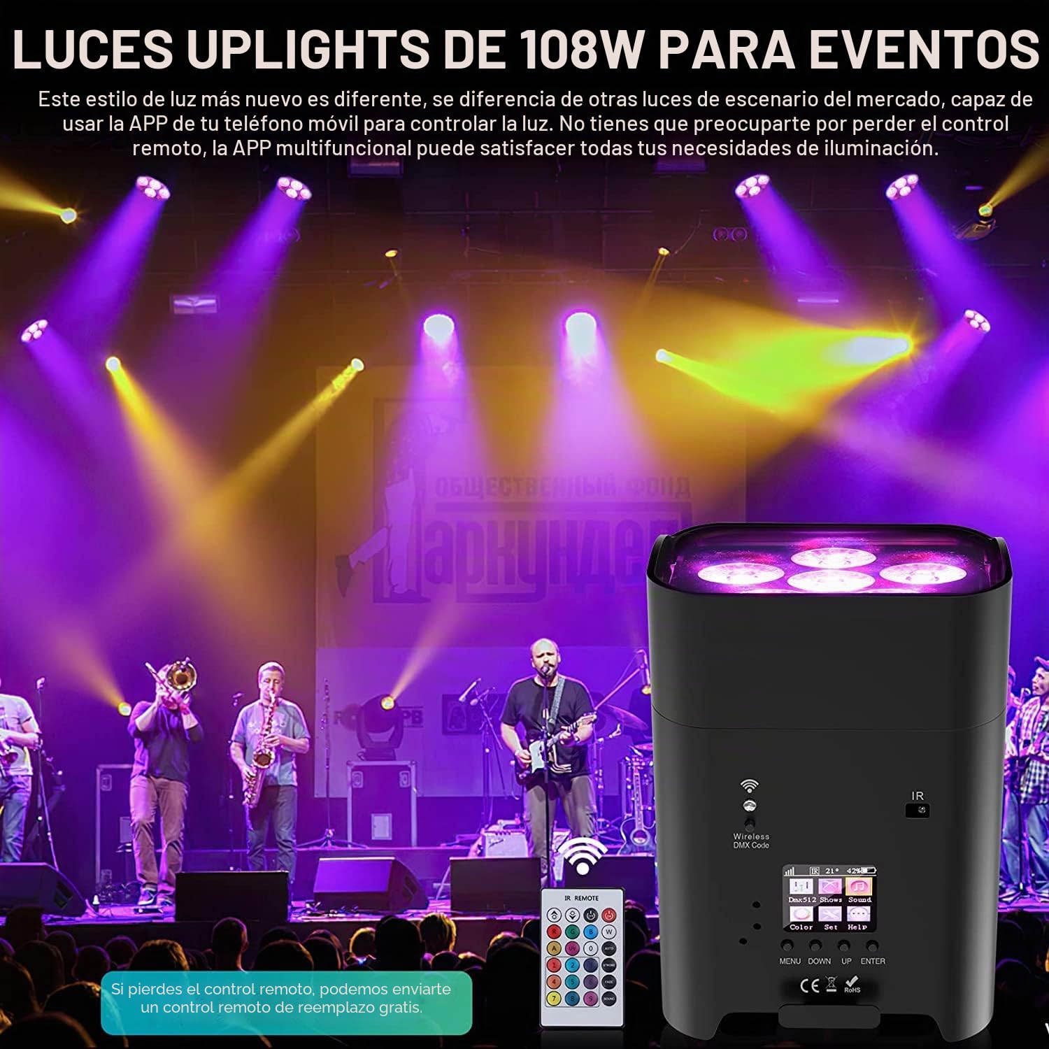 UKing 6x18 W led par focos batería Recargable con control remoto, RGBWA+UV 16,7 millones de colores luz de discoteca con APP/2,4 GHz/DMX control para DJ Fiesta Bodas
