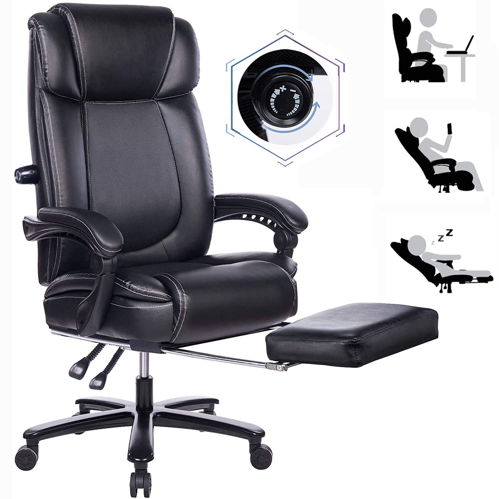 Buy REFICCER Chair Home Office Chairs, Classic Leather Padded Ergonomic High Back Reclining