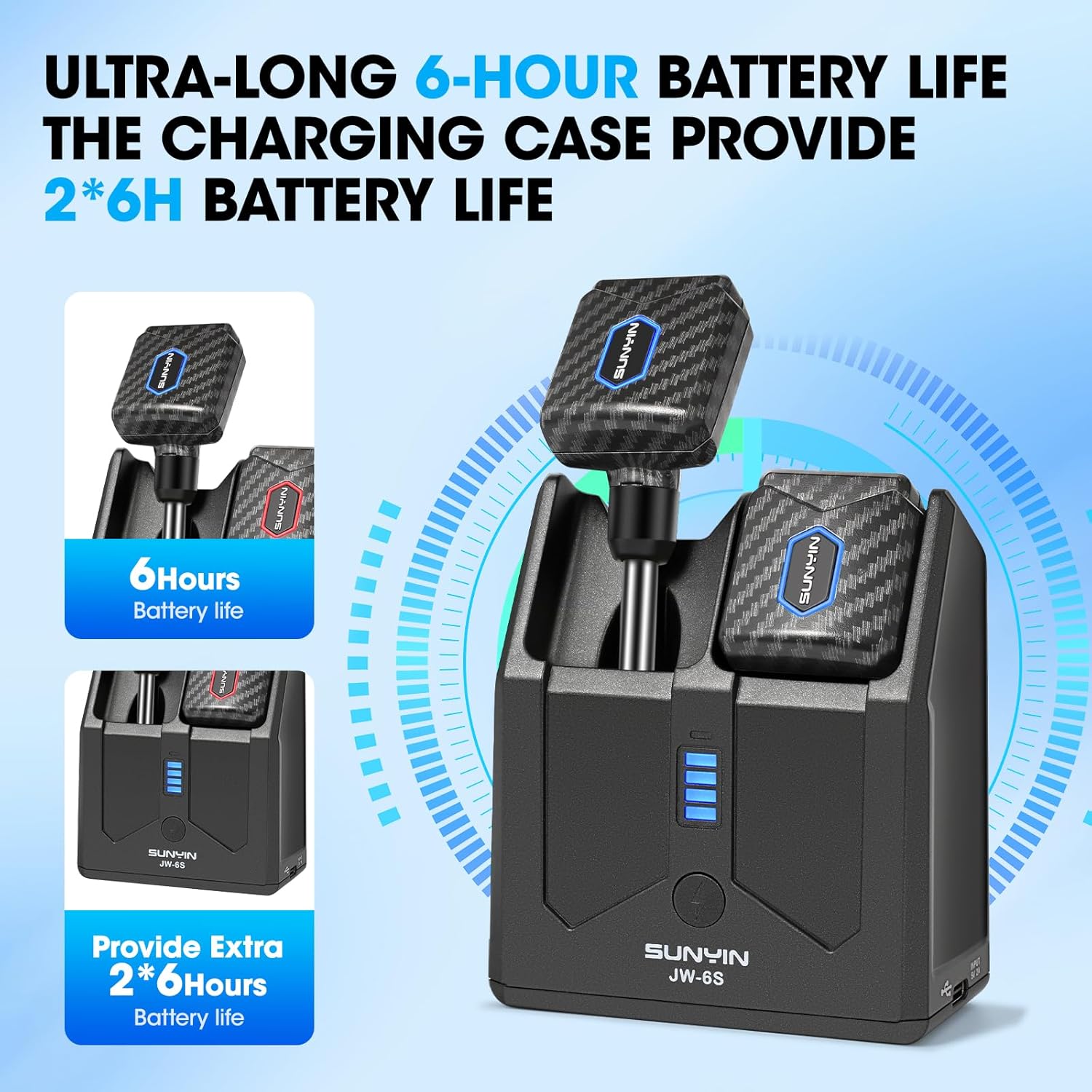 5.8Ghz Mini Wireless Guitar System with Portable Charging Case Wireless Transmitter and Receiver 4 Working Channel for Electric Guitar Digital Wind Instrument Wireless System Mini Device（Carbon Fiber）