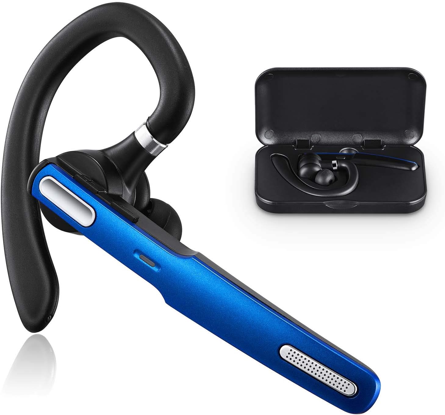 COMEXION Bluetooth Headset, Wireless Bluetooth Earpiece V4.1 Hands-Free Earphones with Stereo Noise Canceling Mic, Compatible iPhone Android Cell Phones Driving/Business/Office (Blue)