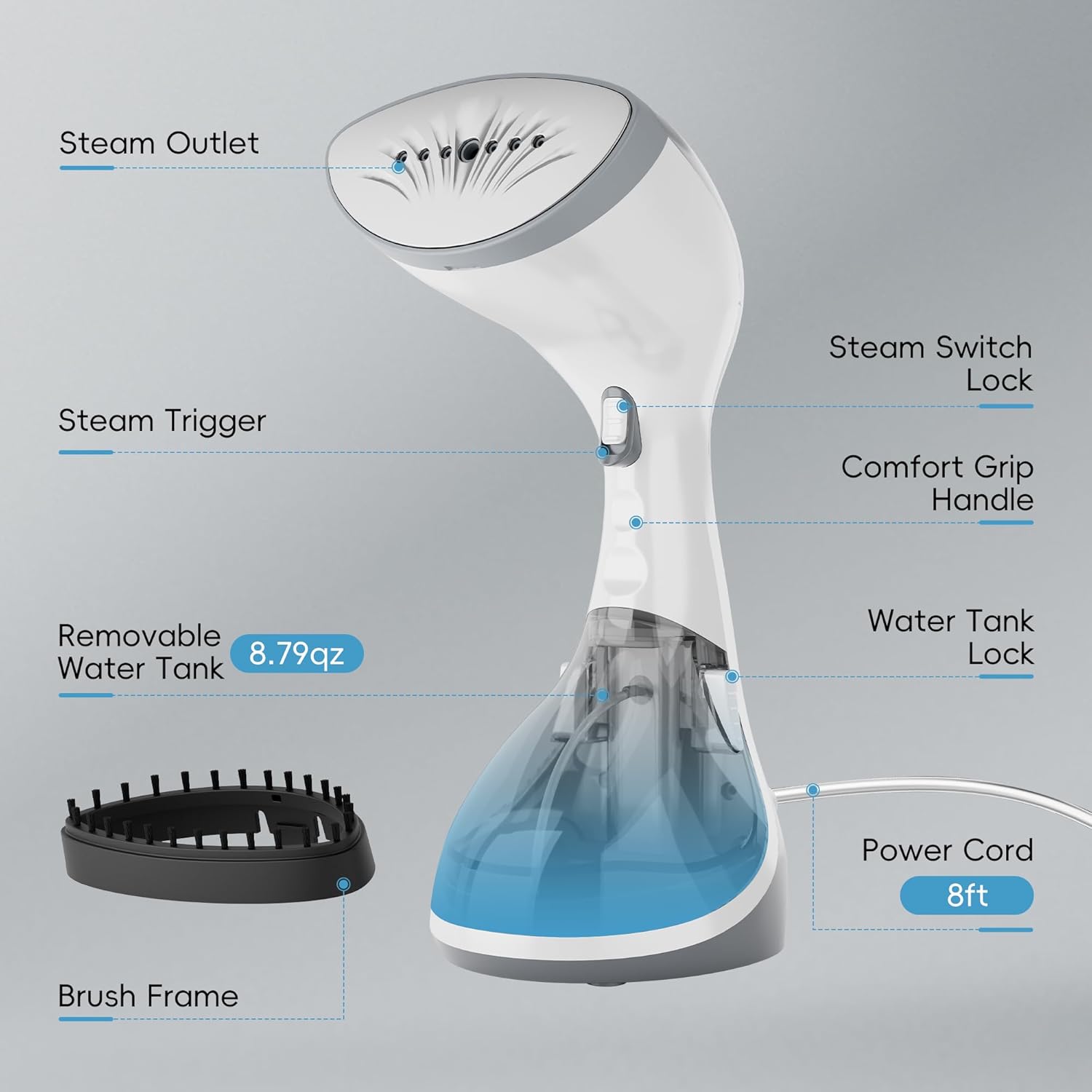 WHALL Hand Steamer for Clothes,Handheld Garment Steamer,25-Second Heat Up, 1200 Watts with Large 260ml Tank