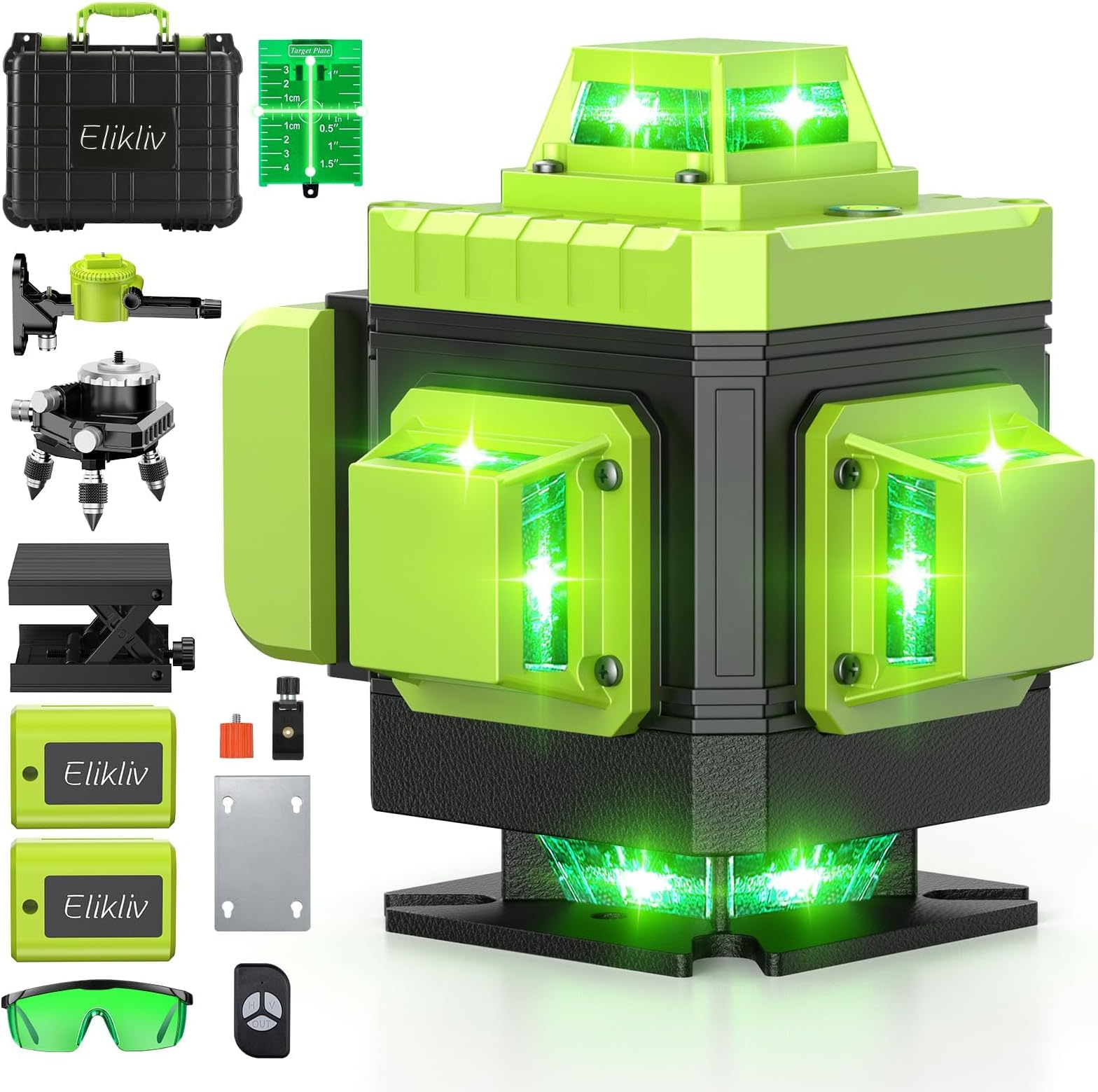 Laser Level Self Leveling - Elikliv 200ft Robust Indoors 4D Green Cross Line Laser Level 4x360 Horizontal Vertical Dual-beam Lasers for DIY or Professional Job Site Integrated Bracket Included