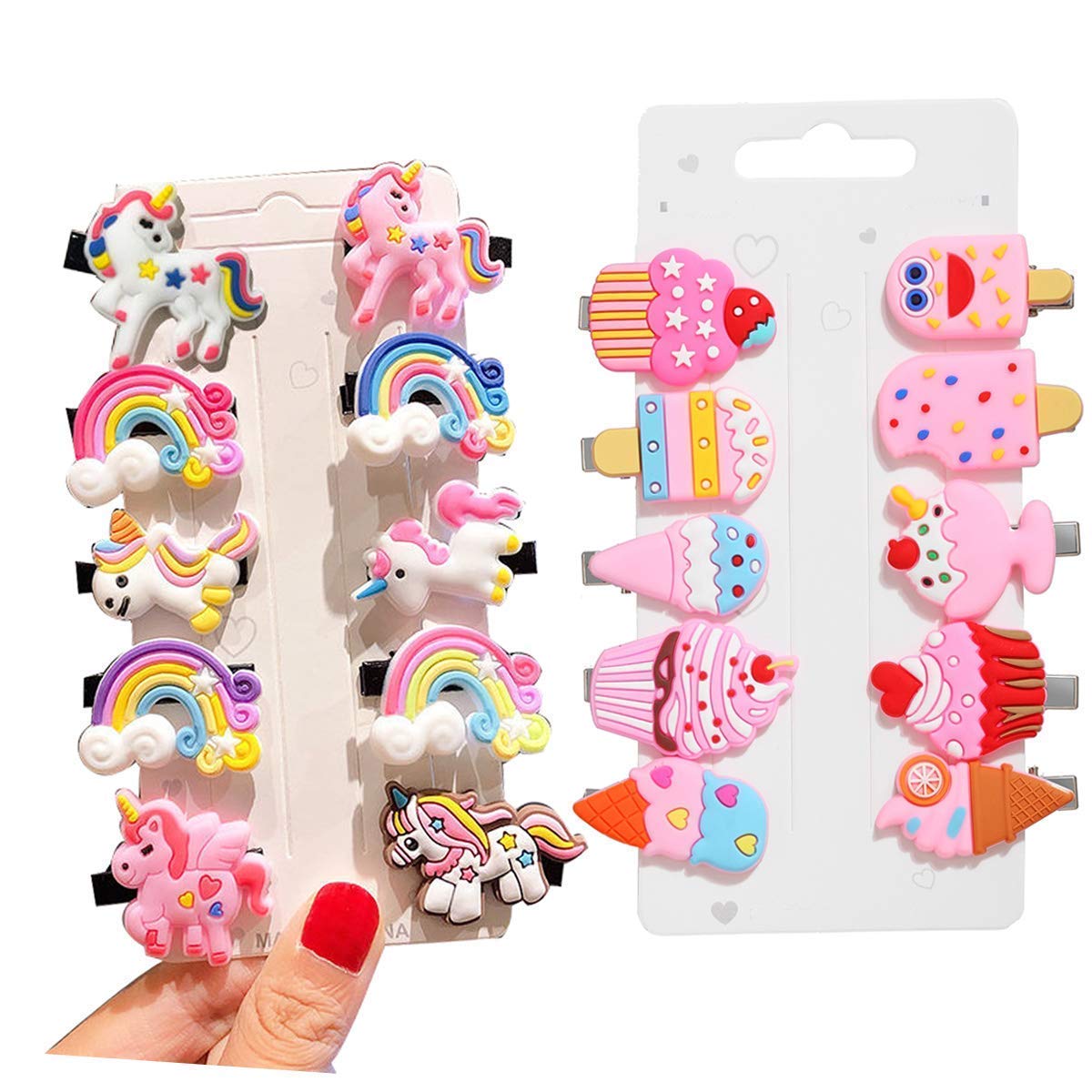 Diversa Mini Emoji/Cartoons Hair Clips Set for Kid Girls (20 Assorted Clips, Multicolor) Girl's Rainbow Ice Cream Hairpin, Toddler's Cute Smiley Design Hair Accessory