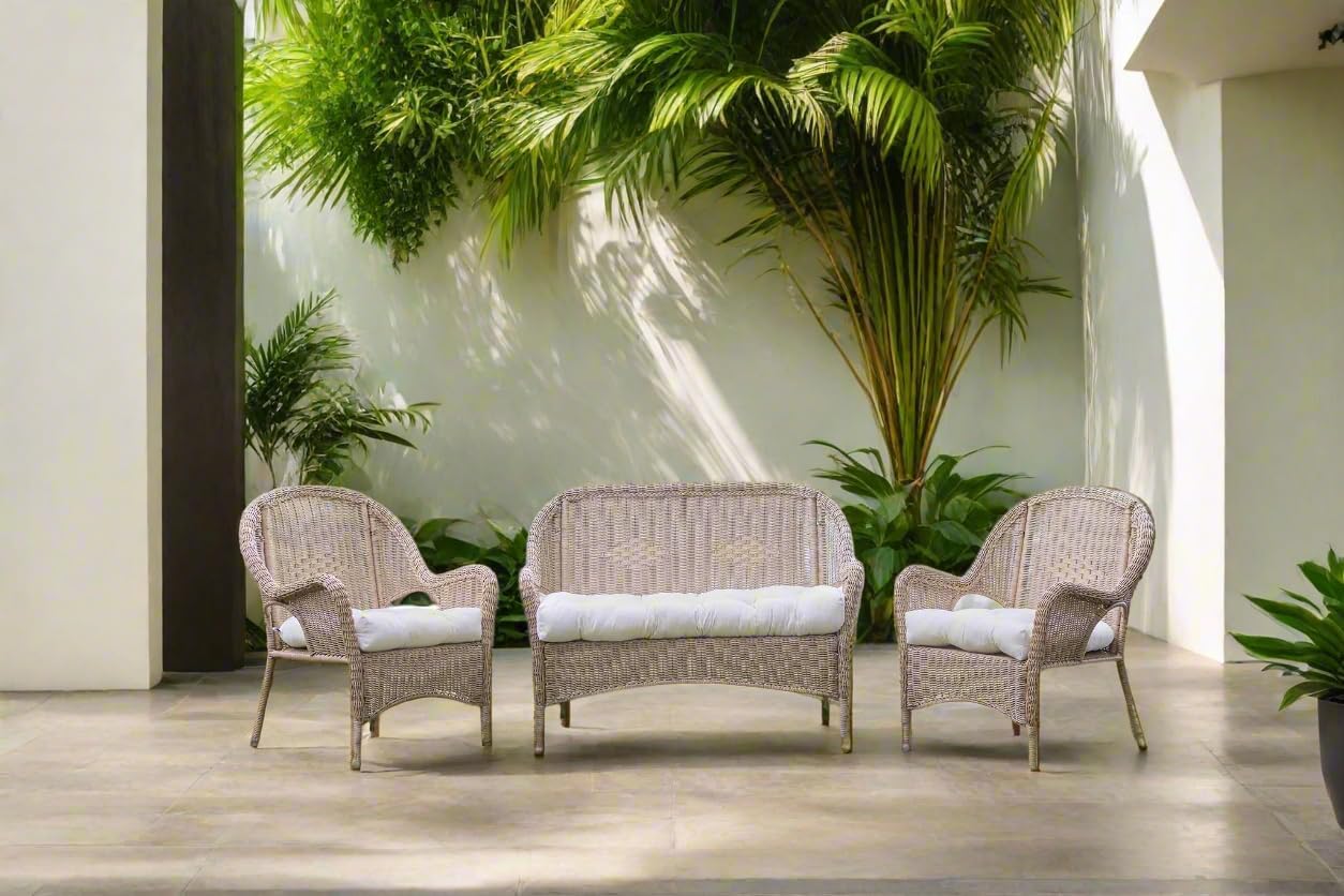 RSH DECOR: Sunbrella 3-Piece Wicker Tufted Cushion Set | Standard Size | Made with Sunbrella Performance Fabric | Outdoor Loveseat & U-Shaped Seat Cushions | Mason Forest Green - Made in USA