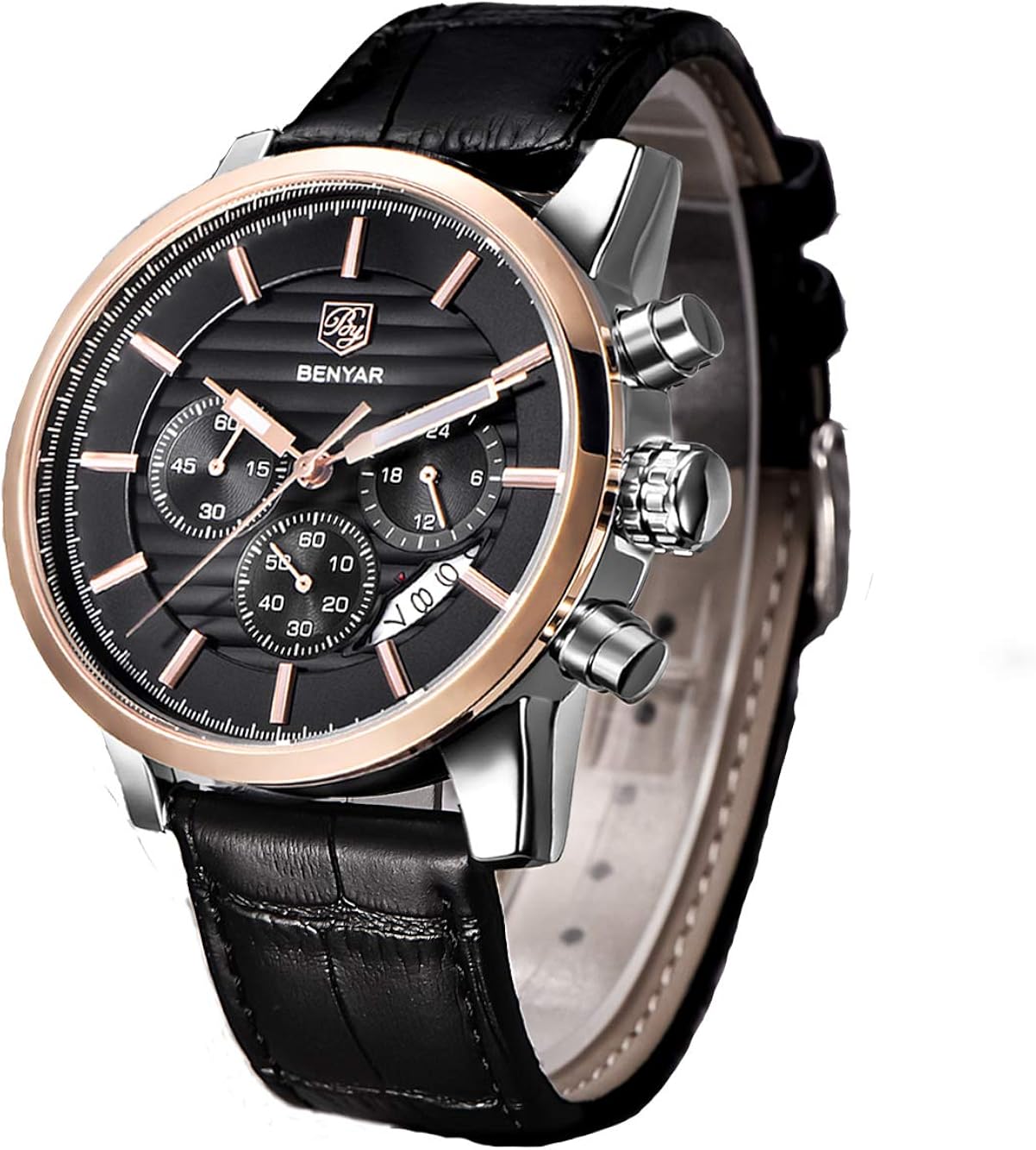 BENYAR Mens Watches Chronograph Date Waterproof Sports Watches Leather Strap Business Wrist Watches
