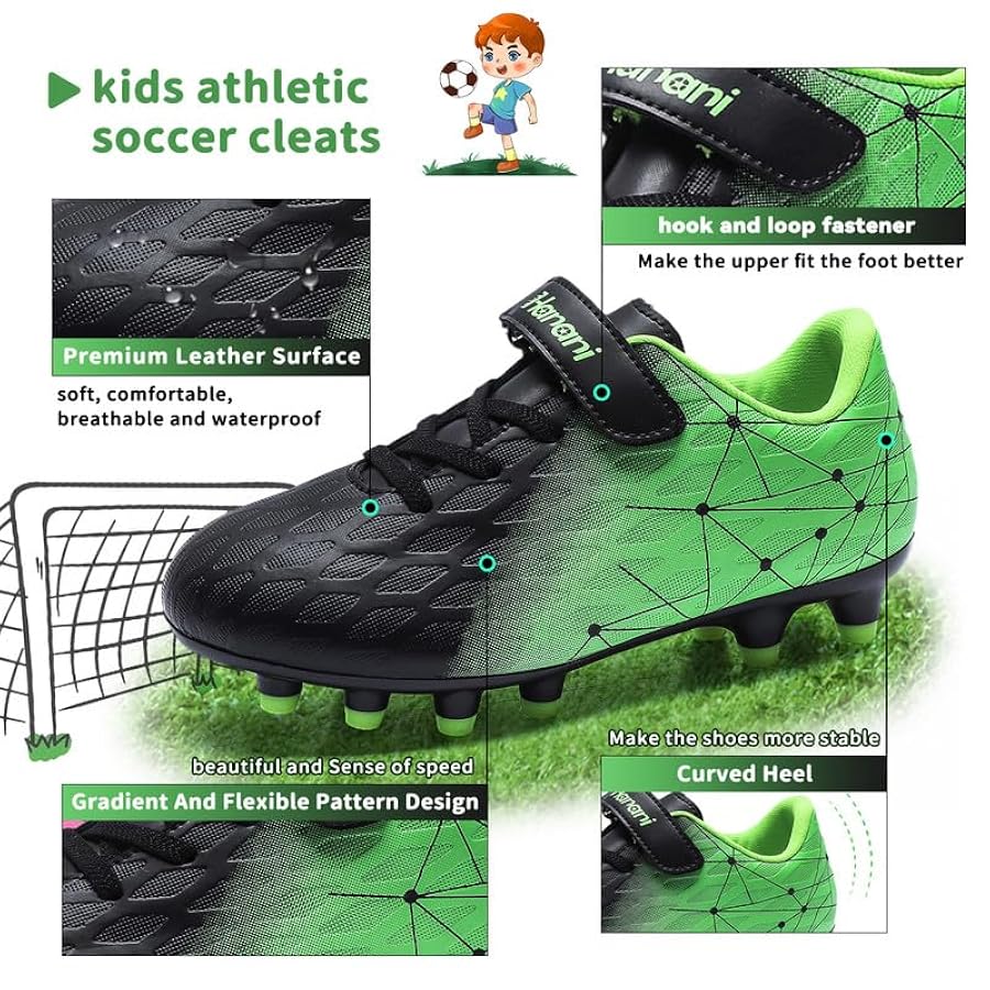 Scarpe Da Calcio Per Bambini FG/AG | Con Chiusura A Velcro | Antiscivolo E Antiurto | Per Allenamento Esterno
