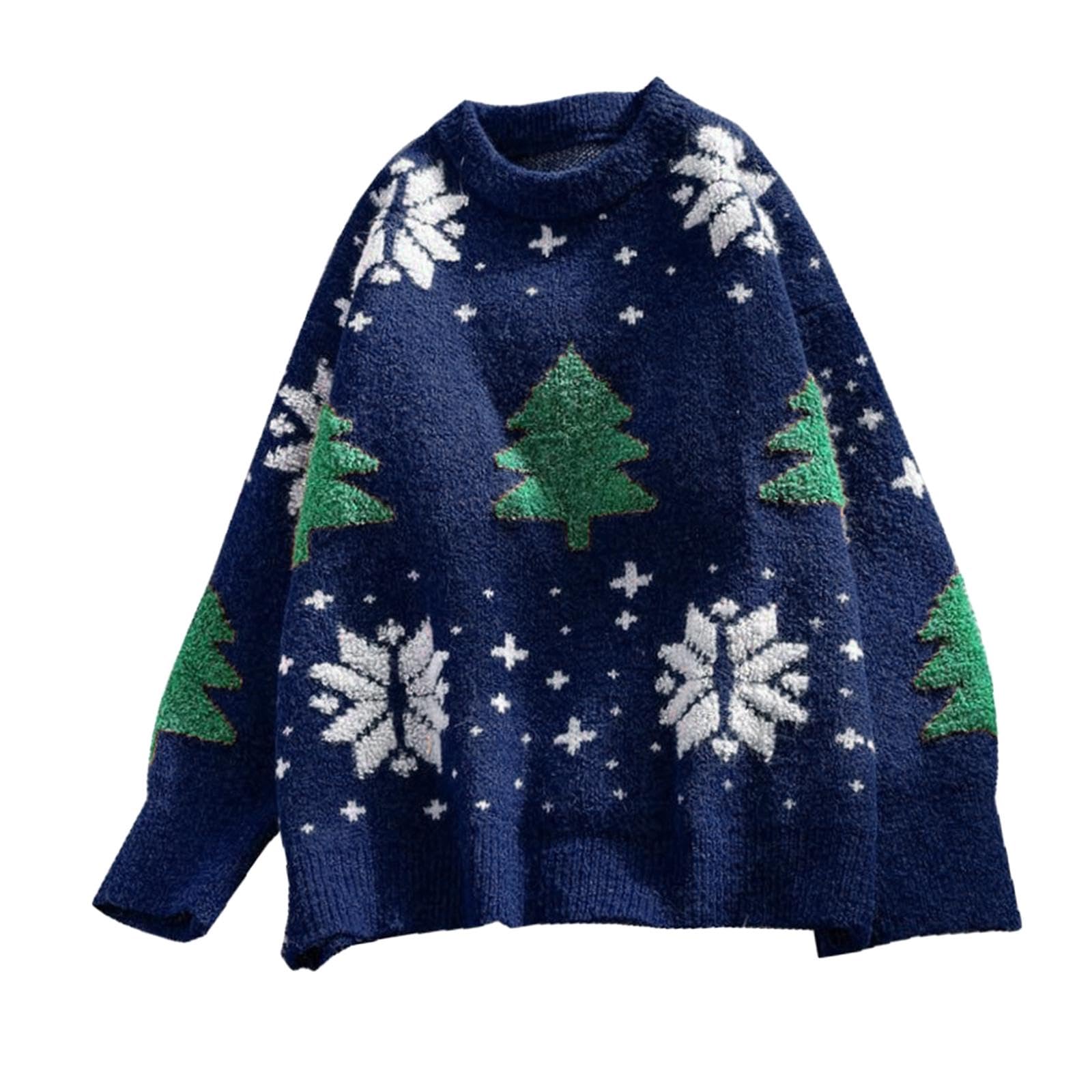 Oshhni Weihnachtspullover Damenpullover Sweatshirt Kleidung Pullover Tops Rundhalsausschnitt Langarmpullover Pullover für das Winterfest, Dunkelblau