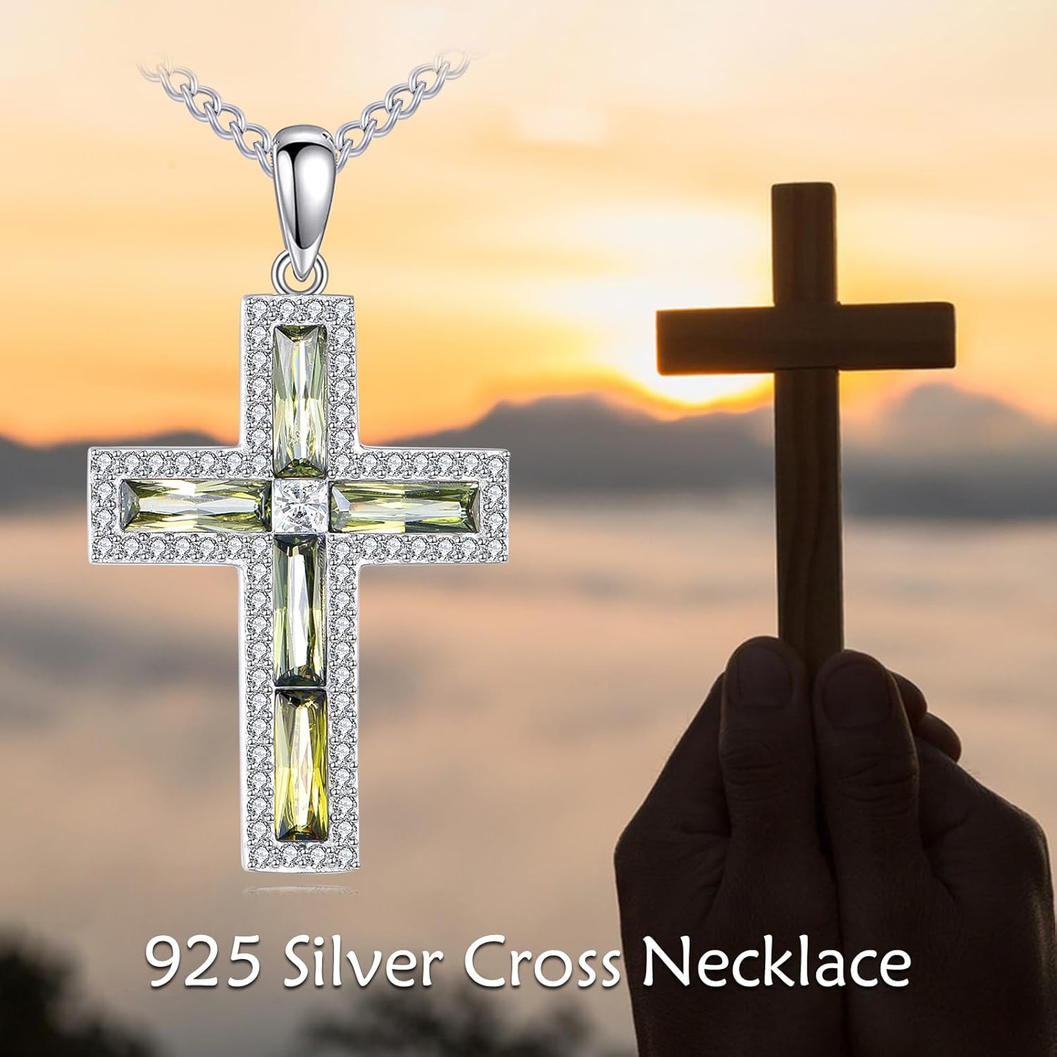 Cross Necklace Sterling Silver Cubic Zirconia Cross Pendant Religious Jewelry Gifts for Women Men - Image 6
