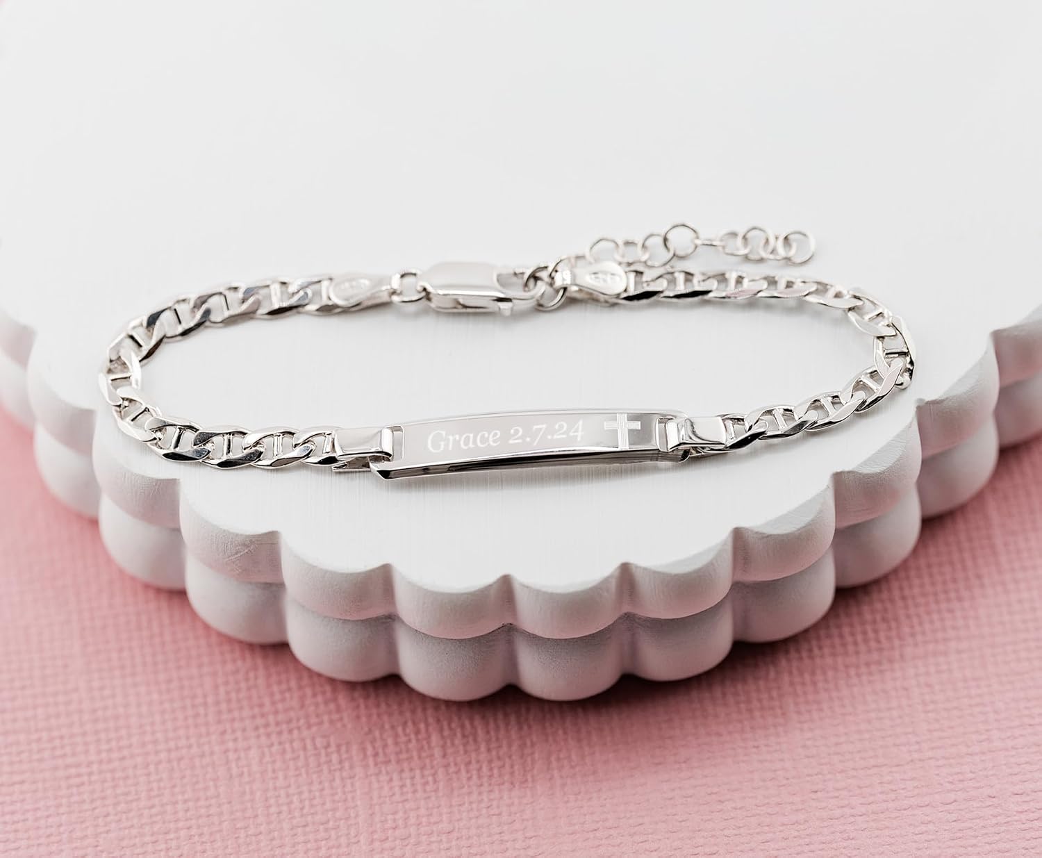 Cherished Moments Personalized Gift .925 Sterling Silver Children's ID Name Bracelet for Babies, Toddlers, or Little Girls Custom Jewelry with Engraving