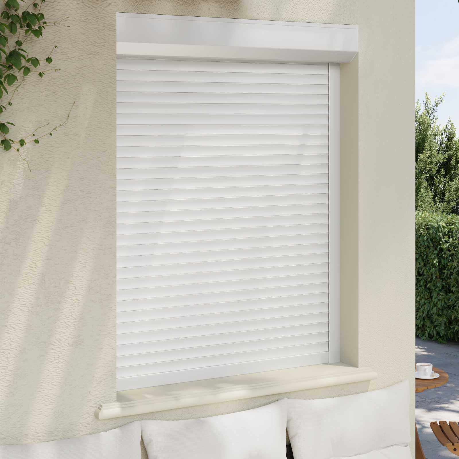 Volet roulant 100 x 130 cm en aluminium et polyuréthane pour fenêtre, volet roulant manuel avec rail de guidage, brise-vue pour extérieur