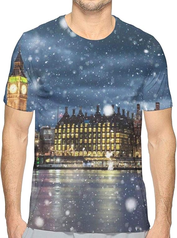 Amazon Co Jp Tシャツ 寒い冬の夜 ロンドン プリント メンズ 半袖 服 メンズ 夏 カジュアル ファッション 丸襟 柔らかい 快適 ファッション
