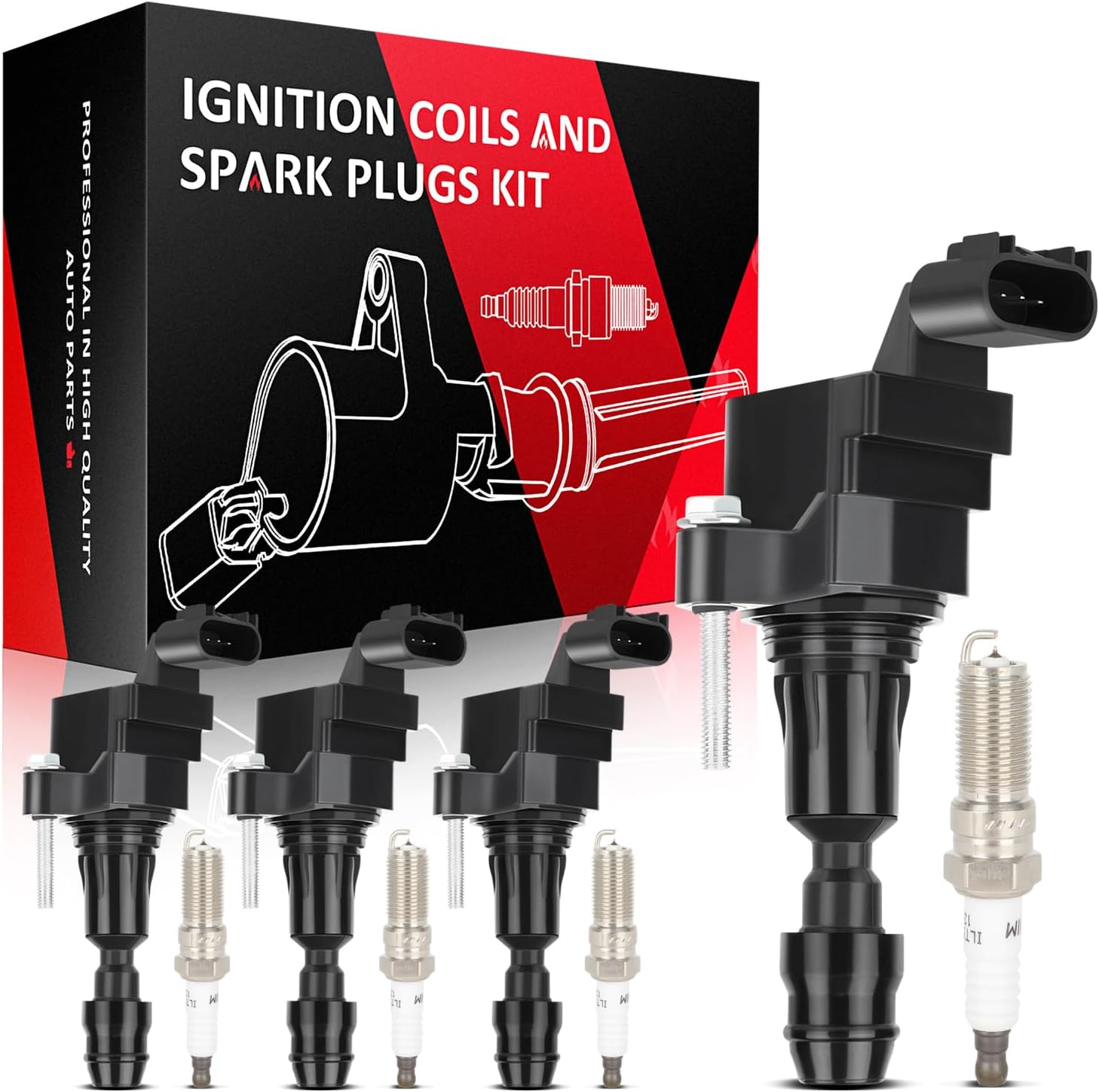 SCITOO 4 ignition coils with 4 iridium Spark Plugs Chevy for GMC Pontiac for Saturn Malibu HHR Cobalt Equinox Terrain G6 2.4L 2.2L 2.0L C1552 UF491 12638824