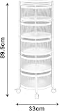 [en.casa] Rolling Trolley with 5 Levels, Multilayer Kitchen Shelf with Wheels, Serving Trolley, Steel, Fold-Out Baskets, Shelf for Kitchen, Bathroom, 89.5 x Diameter 33 cm, White - 5