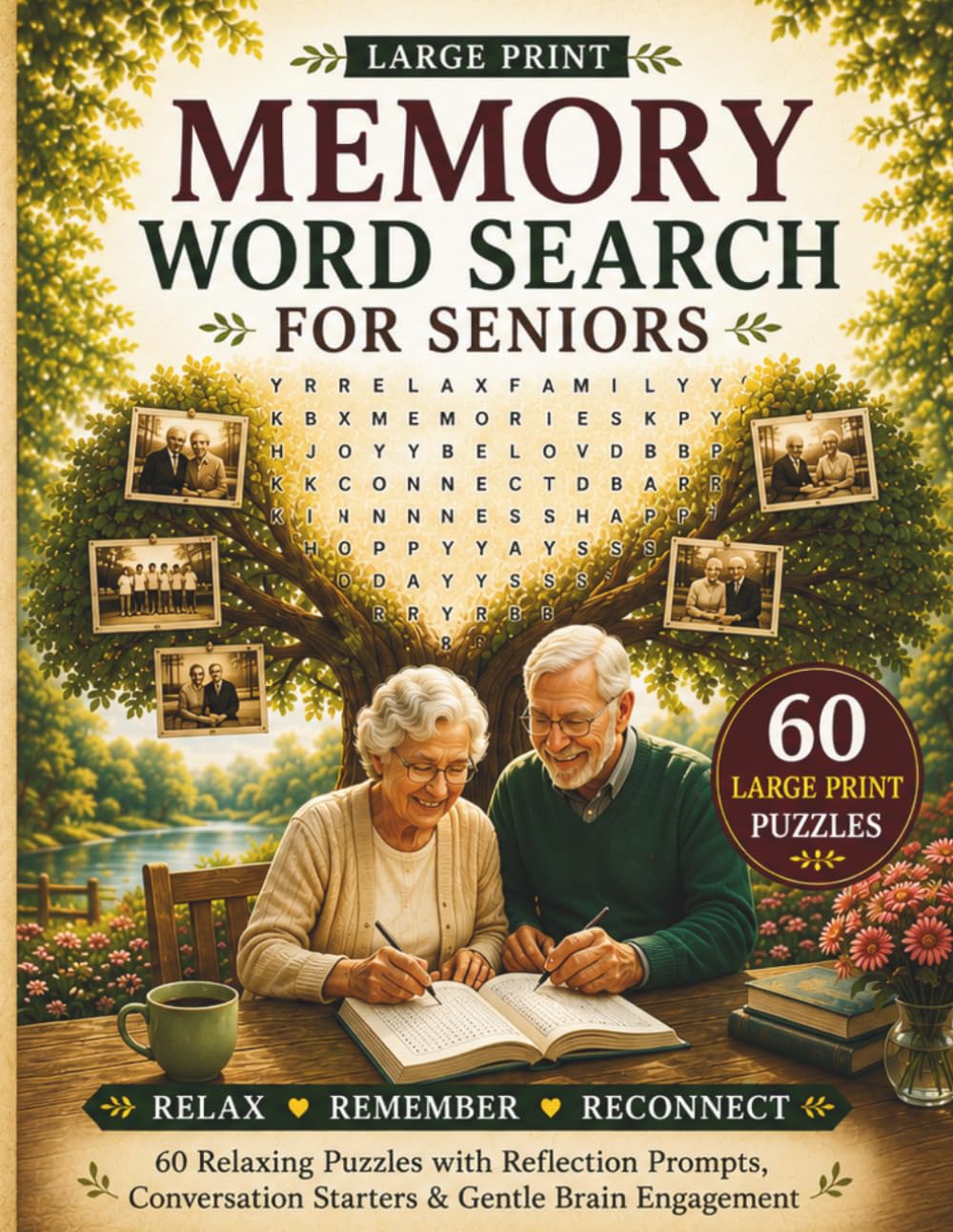 LARGE PRINT MEMORY WORD SEARCH FOR SENIORS: 60 Relaxing Puzzles with Reflection Prompts, Conversation Starters & Gentle Brain Engagement