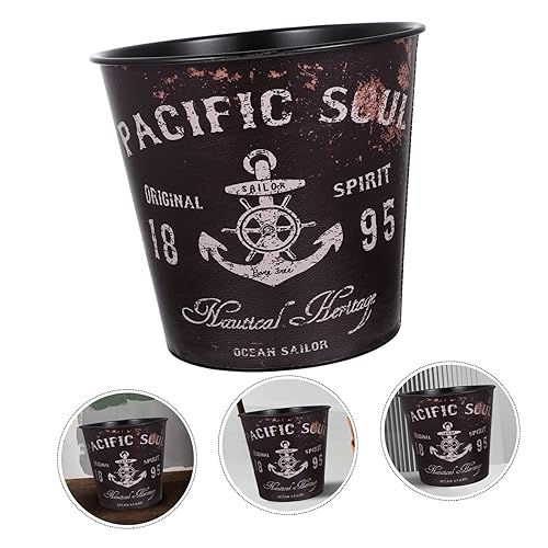 Miniatura 3 de Yardwe Caja de botes de basura de estilo retro, material de hierro, sin tapa, cubo de papel desecho, contenedor de residuos decorativo, fácil de