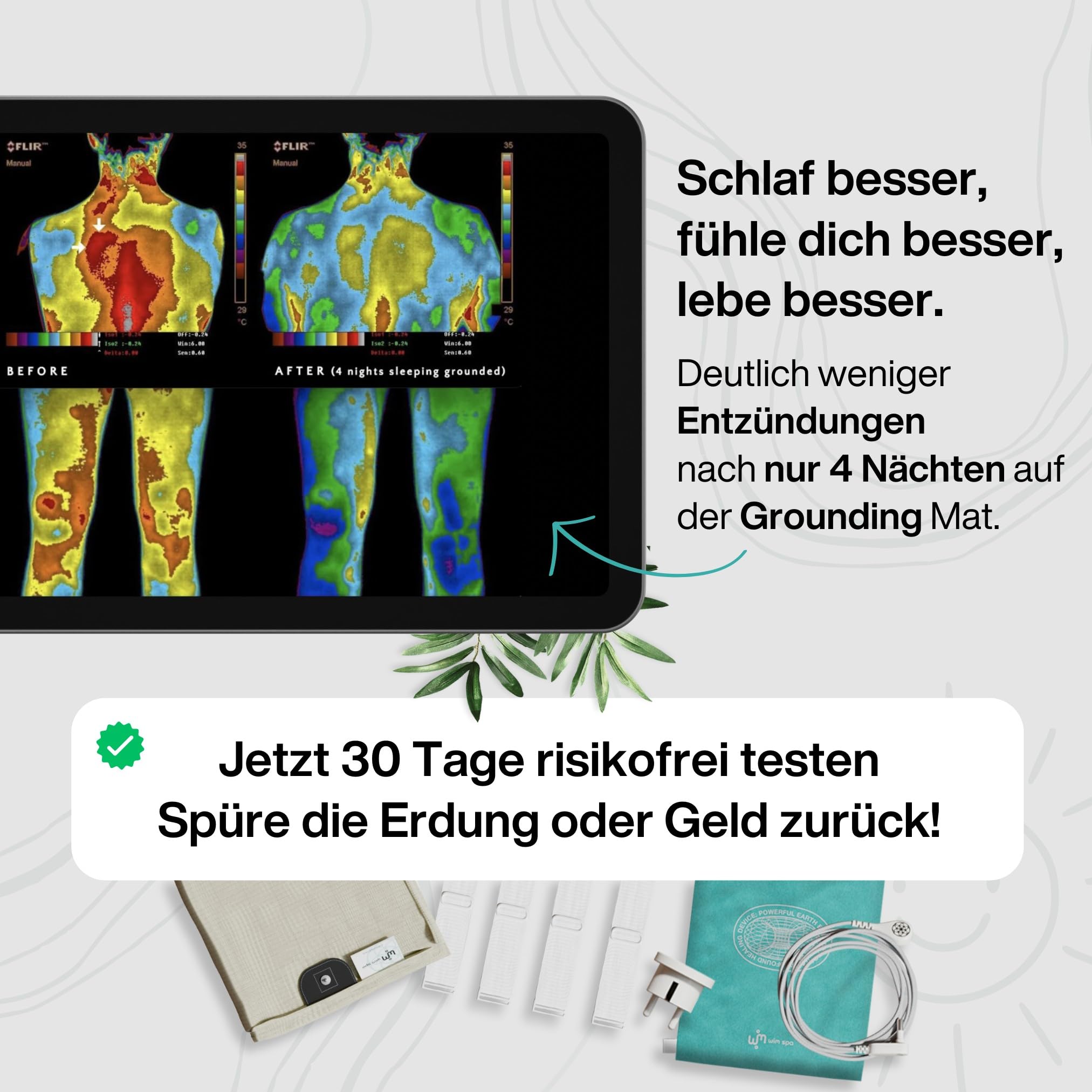 GRUENERDE Erdungsbettlaken mit EU Kabel für 190-200 cm Betten