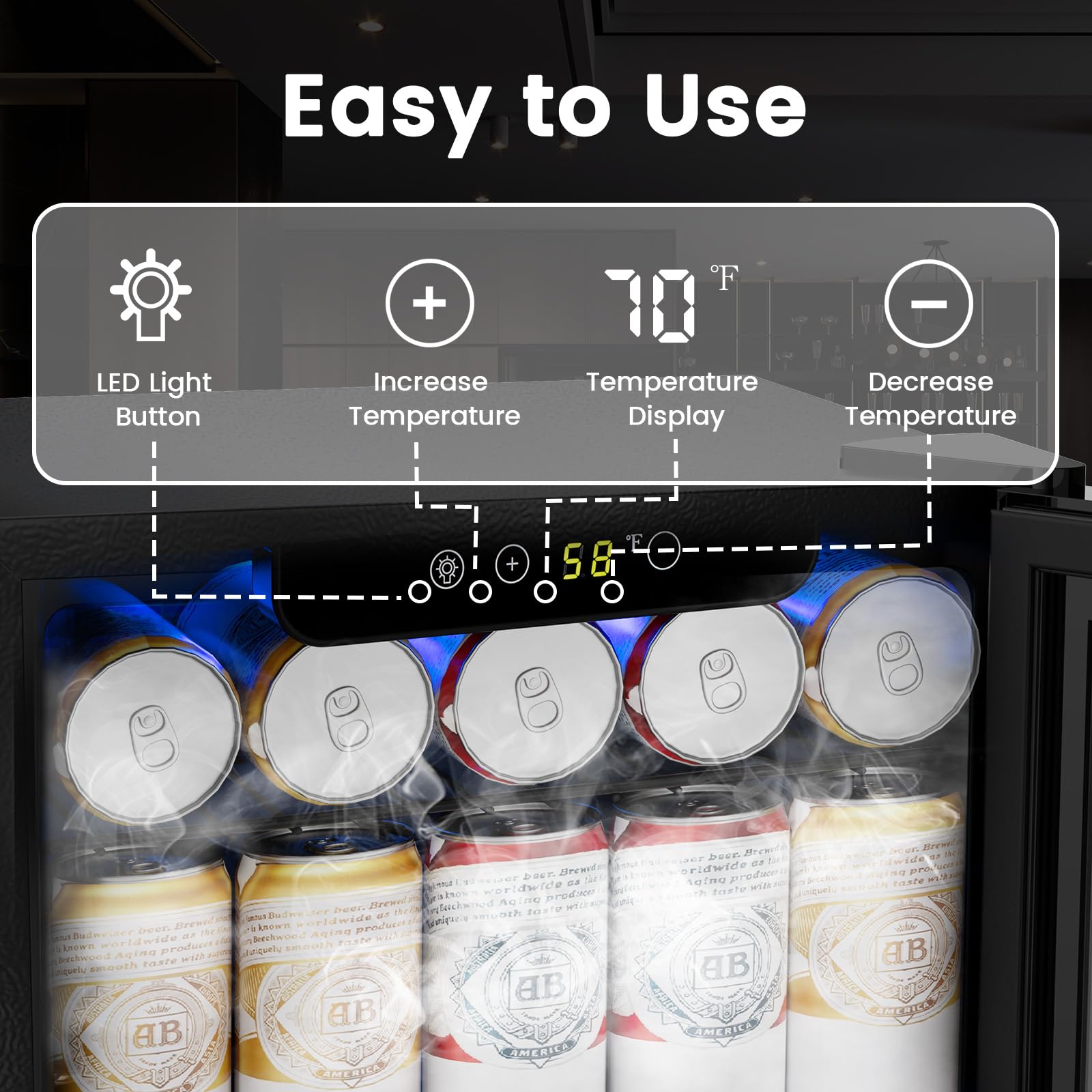 Cowsar 1.7 Cu. Ft Mini Beverage Refrigerator, 68 Cans, 16 Bottles Compact Drink Cooler With Glass Door & Touch Controls For Home, Office Bar on Fridge.com - View 5