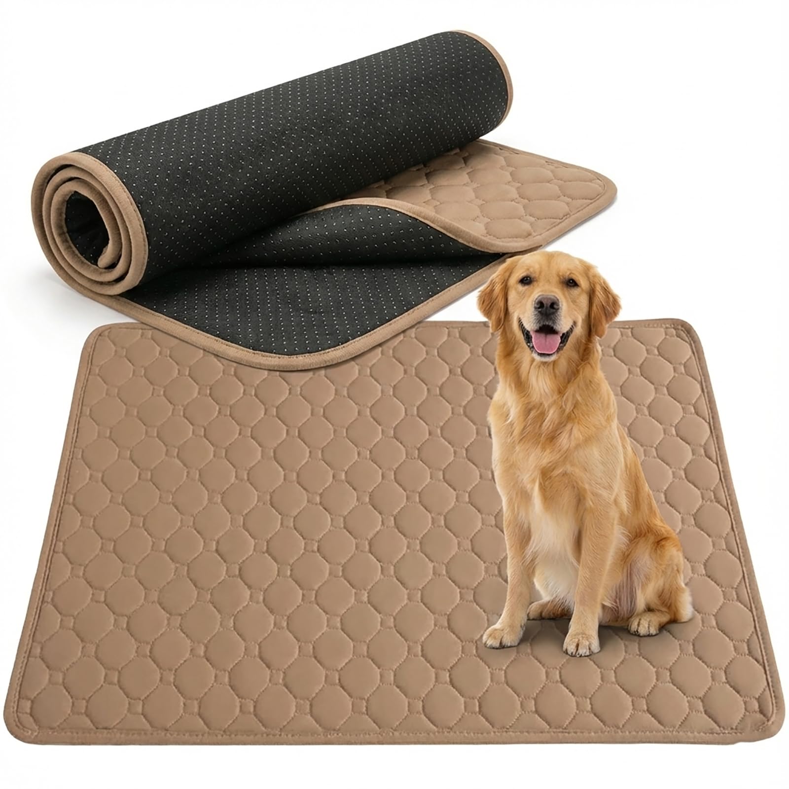 Pack de 2 Empapadores Perros Lavables, Alfombrilla Entrenamiento Cachorro Reutilizable Super Absorbente, Tapete Impermeable Antideslizante Orina, Incontinencia, Parto, Coche(Marrón,70x100cm)