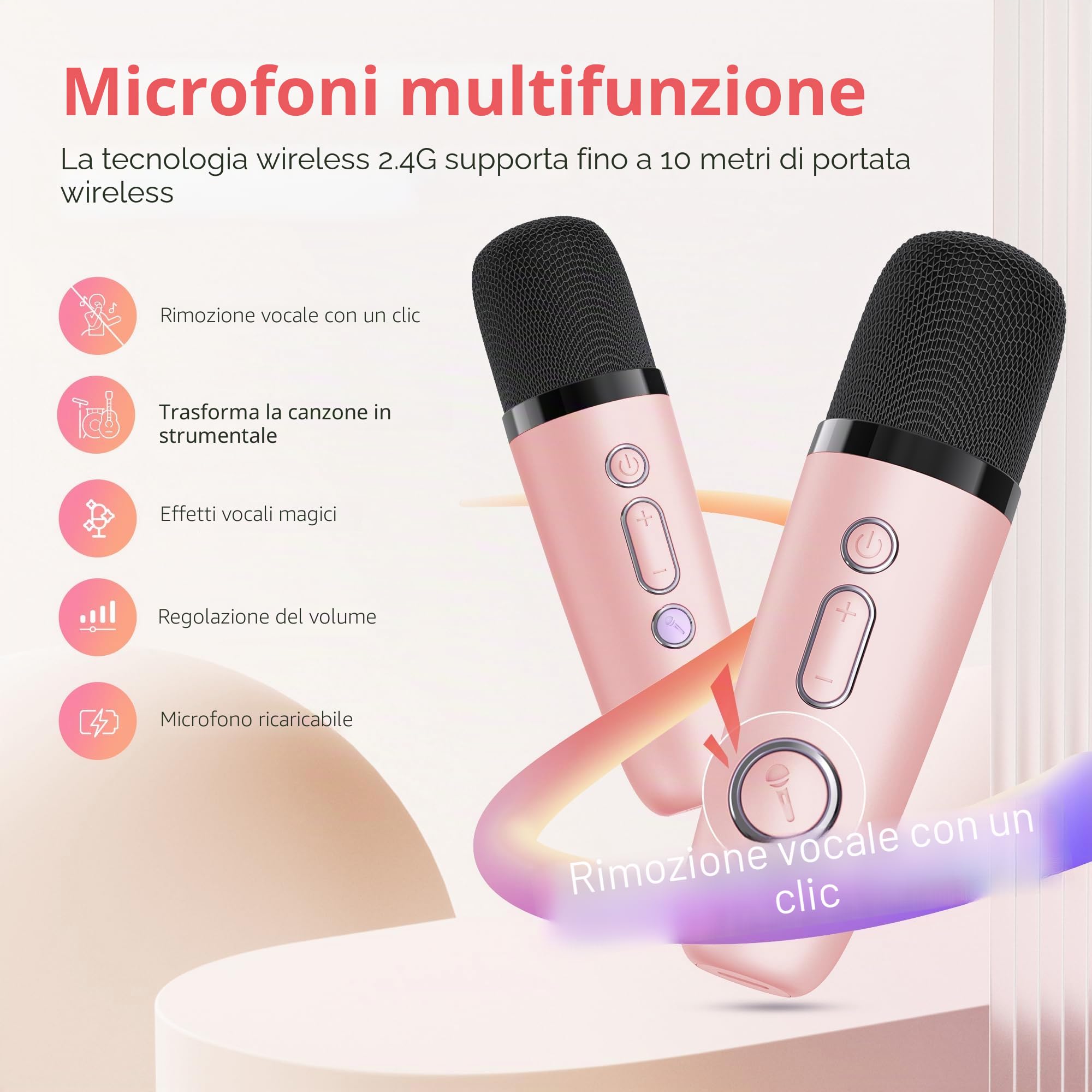 Ankuka Microfono Karaoke Bluetooth Bambini con Effetti Cambia Voce, Regalo Compleanno Natale Rosa