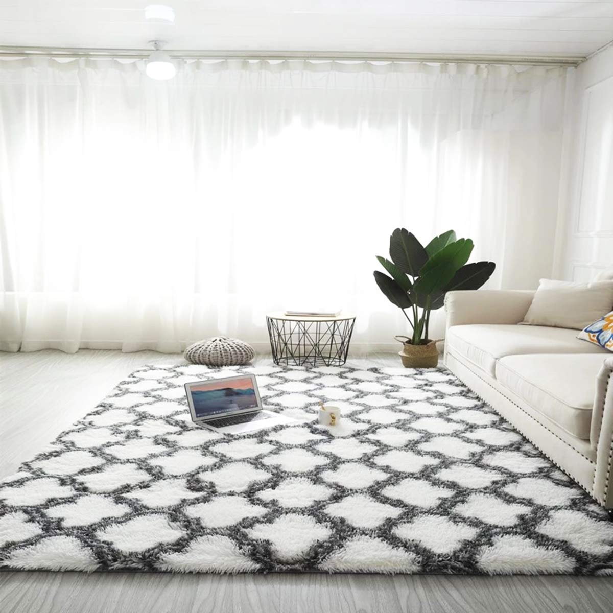 Tappeti Salotto Shaggy Tappeto a Pelo Lungo Tappeto Peloso Soggiorno Salotto Moderno Cameretta Tappeti Pelosi Camera da Letto Morbido Tappetino Antiscivolo Morbido e Soffice (bianco, 185*185)