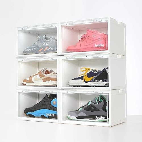 Miniatura 10 de SupBro Led Collection - Caja de almacenamiento con control de voz caja de zapatos de fácil acceso apilable con puerta de plástico transparente para