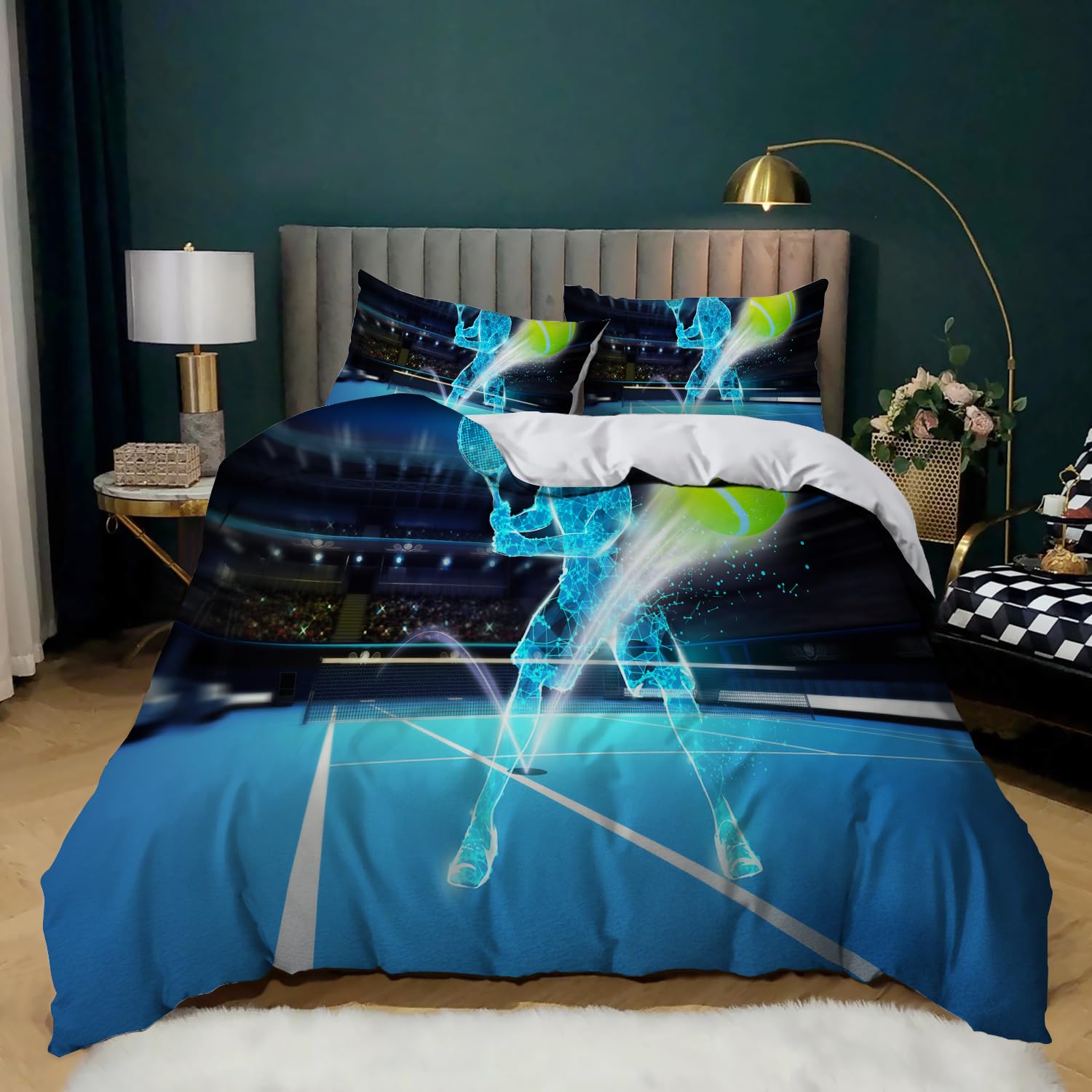 Parure De Lit 220x240 Cm + 2 Taies 65x65 Cm - Microfibre Douce, Motif Abstrait Turquoise/Noir | Zippée, Sangles Intérieures | Pour Chambre 2 Personnes - 5