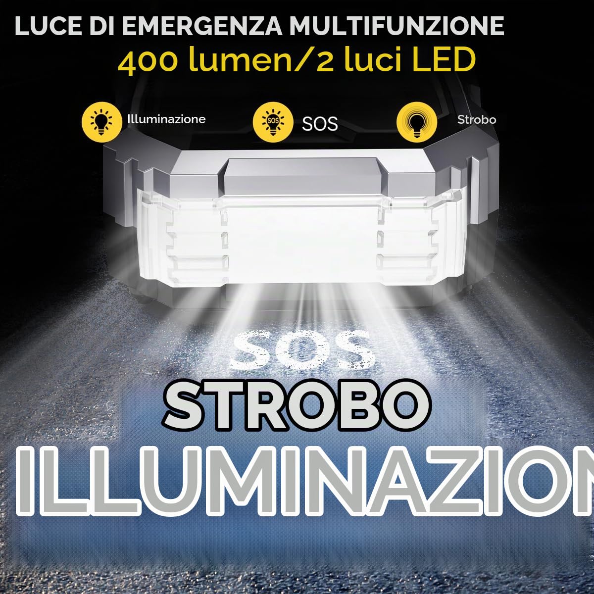 Avviatore di emergenza da 6000 A con compressore d'aria 150 PSI, power bank da 12 Volt (tutti i gas/diesel da 10 litri), alimentatore di avviamento per auto con cavi di avviamento, 3 luci, display LCD