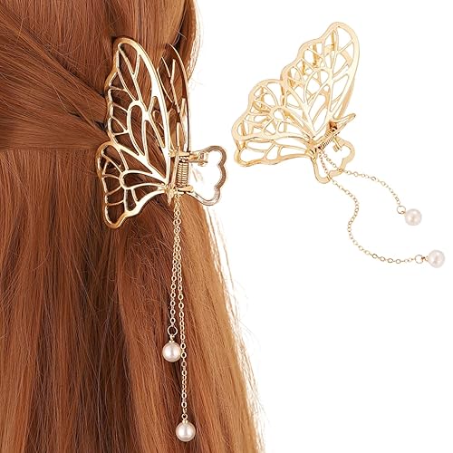 Pinzas para el cabello de mariposa, elegantes pinzas para el cabello para mujer, para boda, peinado, borla de mariposa dorada, accesorios para el