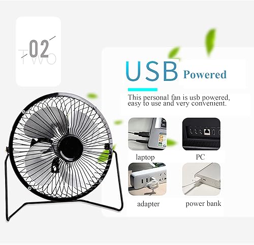 Miniatura 10 de Sokelinn-six Ventilador de escritorio USB pequeño de 4 pulgadas, mini ventilador de refrigeración personal silencioso de metal para el hogar,