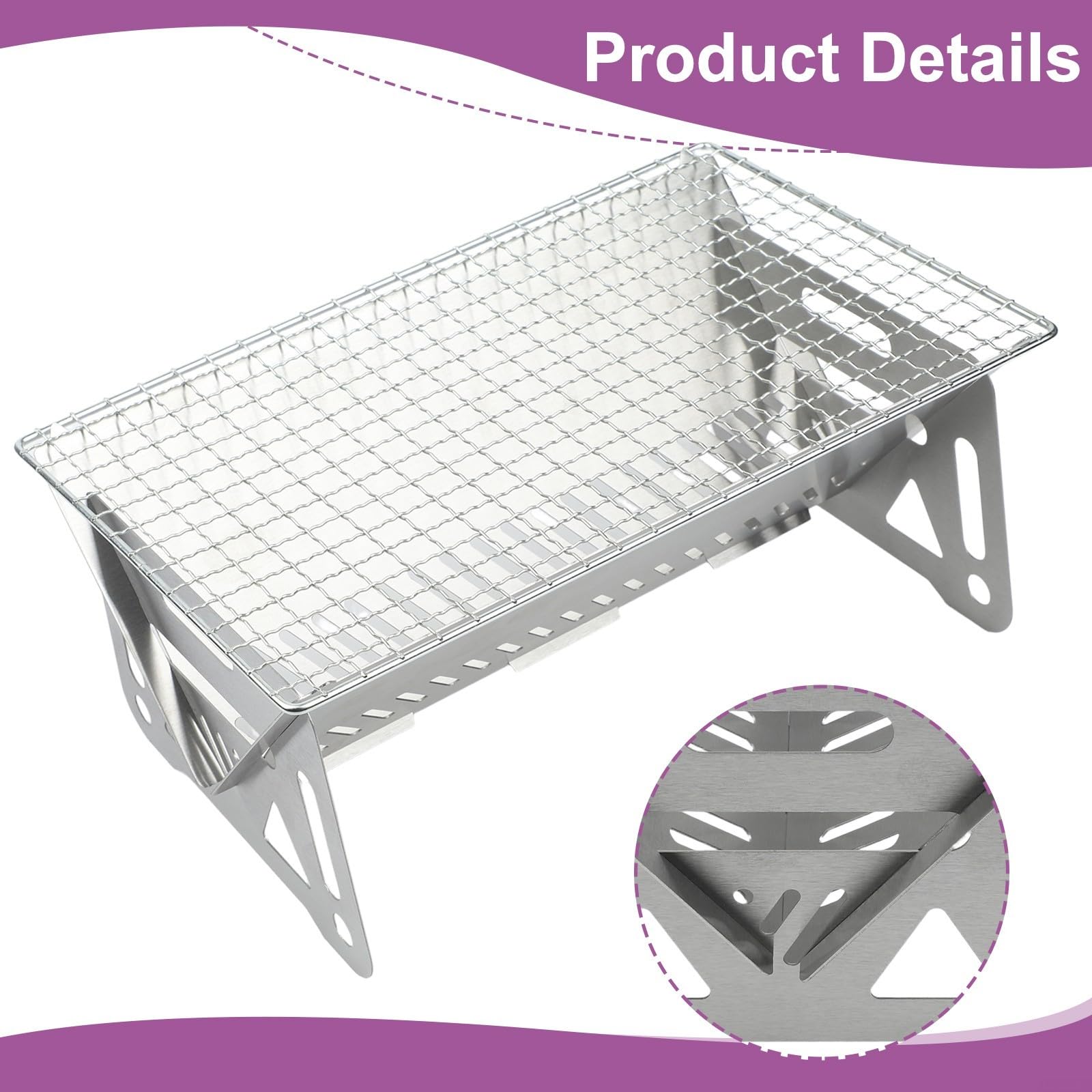Parrilla plegable para fogata, 40 x 24,2 x 17,5 cm, estufa portátil de carbón para acampar al aire libre, construcción de acero inoxidable, montaje rápido y uso multiescenario (40 x 24,2 x 17,5 cm)