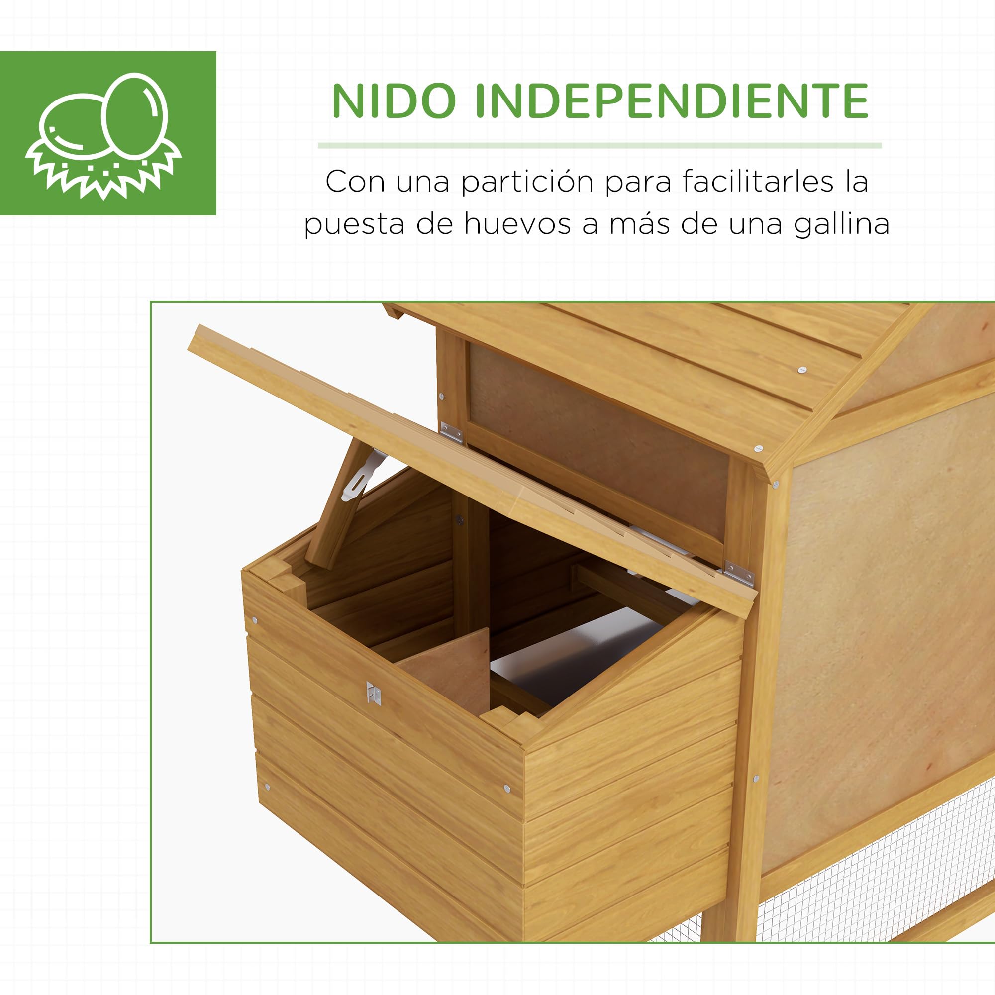 PawHut Gallinero de Madera para Exterior XXL con 2 Corrales, Caja Nido, Bandeja Extraíble 151,5x54x87 cm
