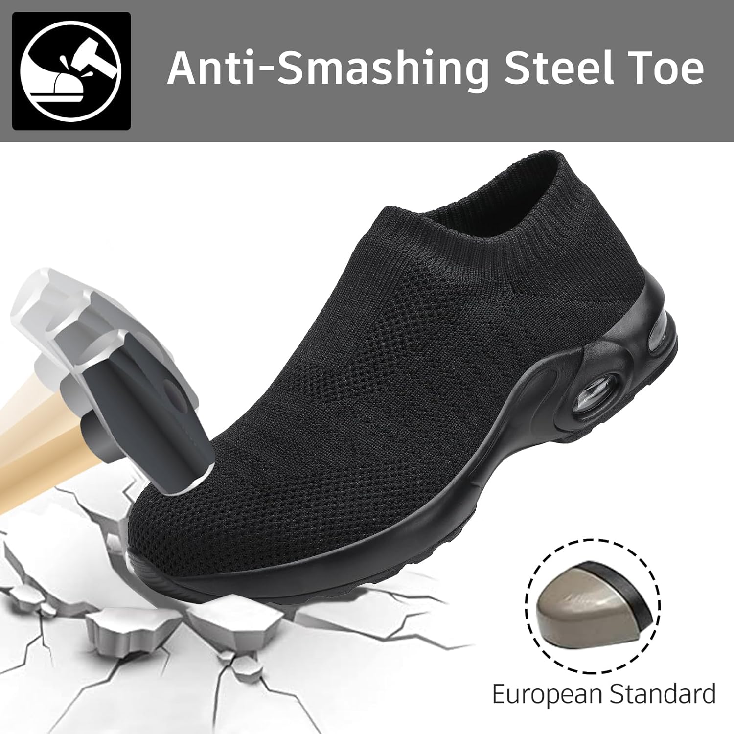 Steel Toe Shoes for Women with Arch Support, Lightweight Comfortable Work Safety Shoes Slip Resistant Indestructible Sneakers - Image 3