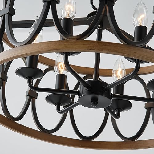 Miniatura 4 de Lámpara de araña antigua de granja para comedor, isla de cocina, 6 lámparas colgantes de tambor, lámparas colgantes redondas de metal negro y