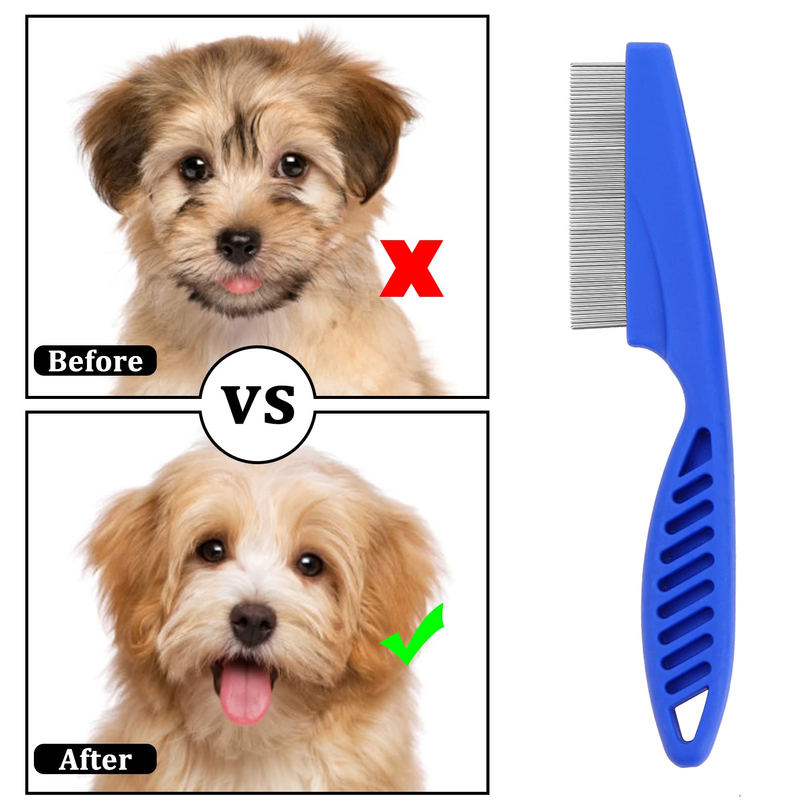 Cobee Peigne anti puces pour chien Peigne de toilettage pour chien et chat Peignes anti taches pour animaux de compagnie Outil de retrait de toilettage des dents fines (4 pièces)