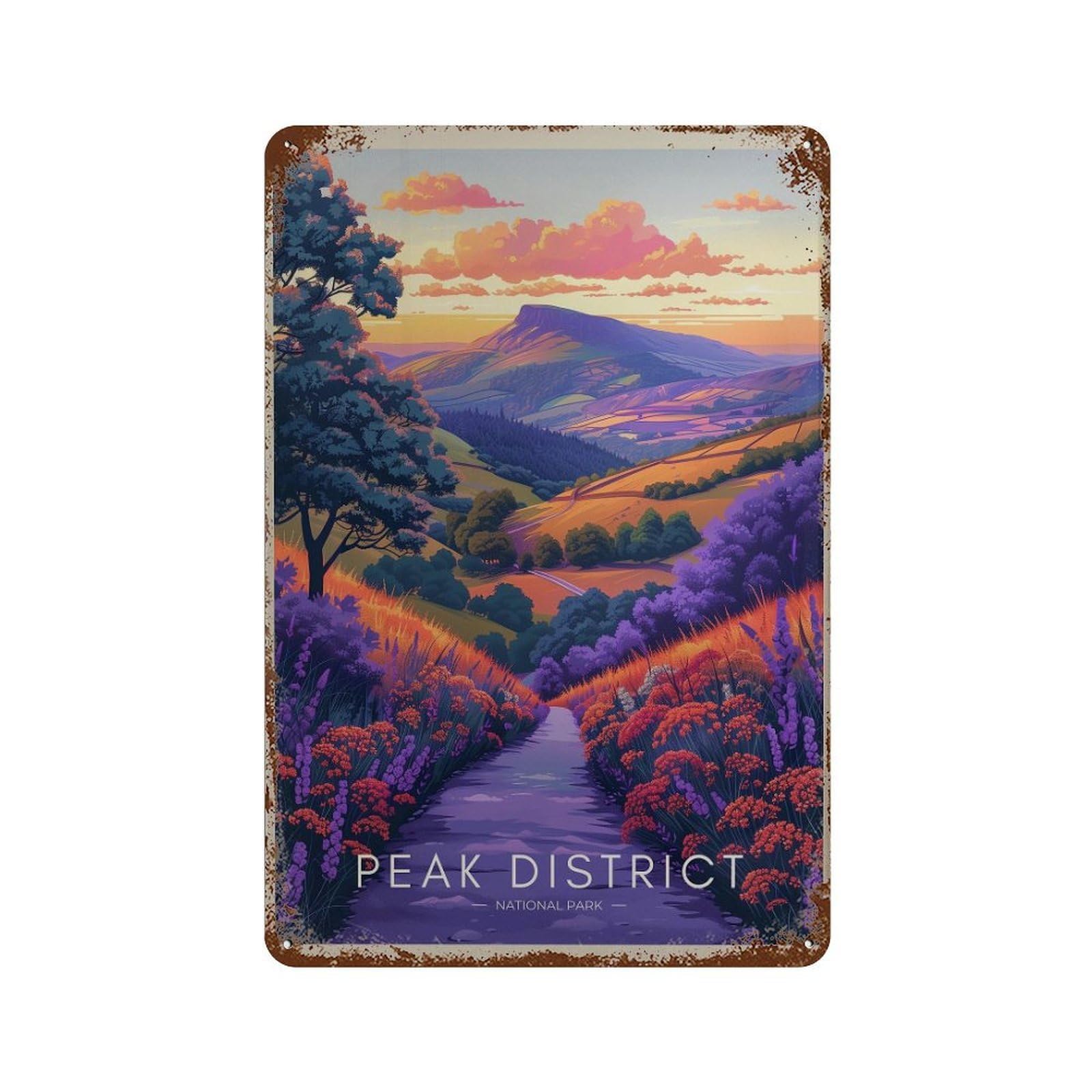xiaoxiaoshen Peak District Travel Vintage Yorkshire Landscape Wall Decor Art Metal Tin Poster Modern Home Decor Art Home Bar Shop Decorations Vintage Sign 30x20cm