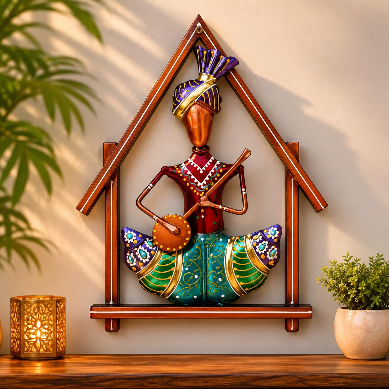 pranjals house Metal Musician Figurine Wall Art with House Frame