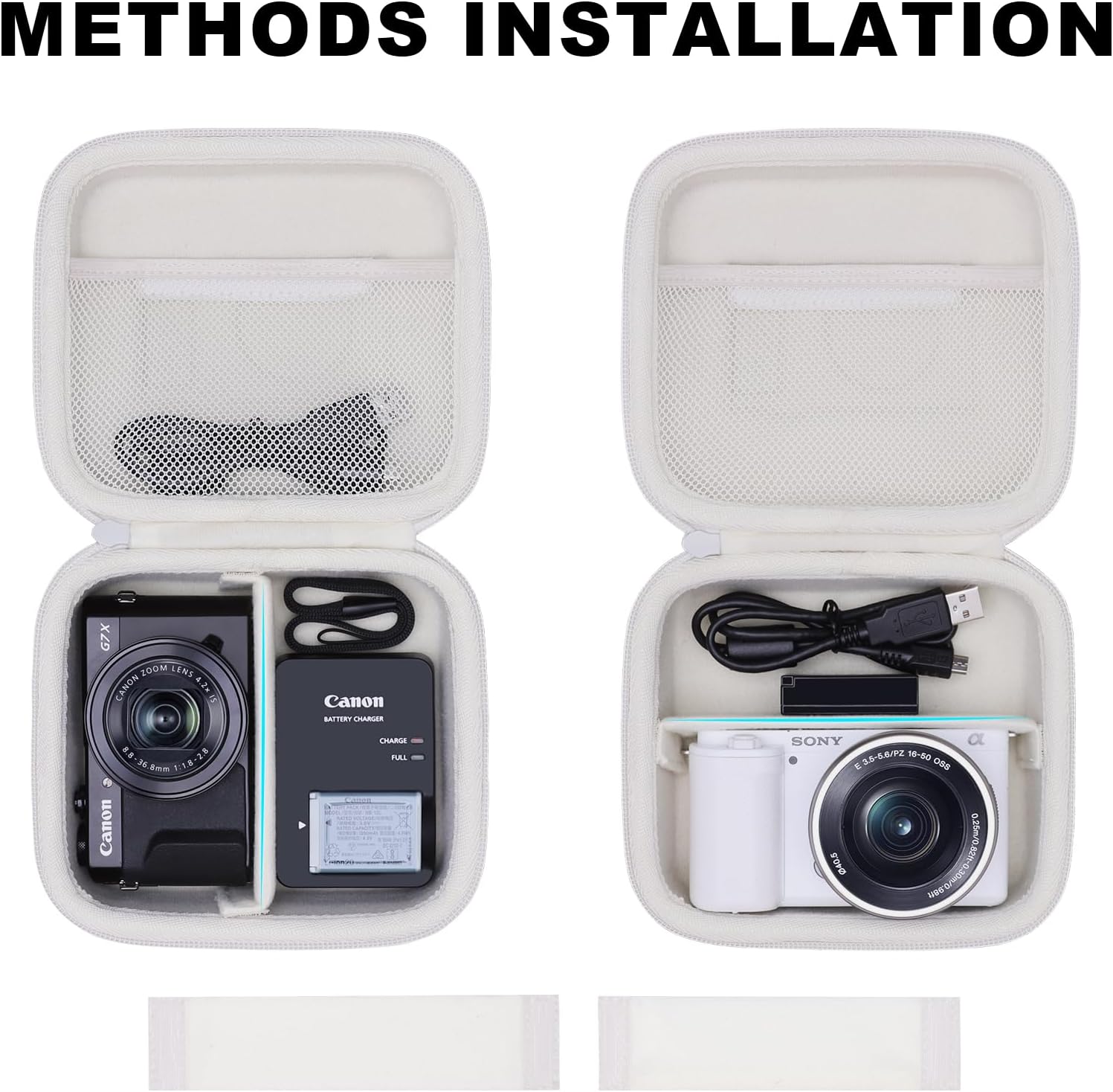 Hard Case for Sony Alpha ZV-E10/ ZVE10 II/a6400/6700/ILCE6100KB/ZV-E1/a6100/a6000/a5000/a5100 Cameras and w/16-50mm Lens, Canon PowerShot G7 X Mark III/Mark II Camera, Travel Cream Storage Bag