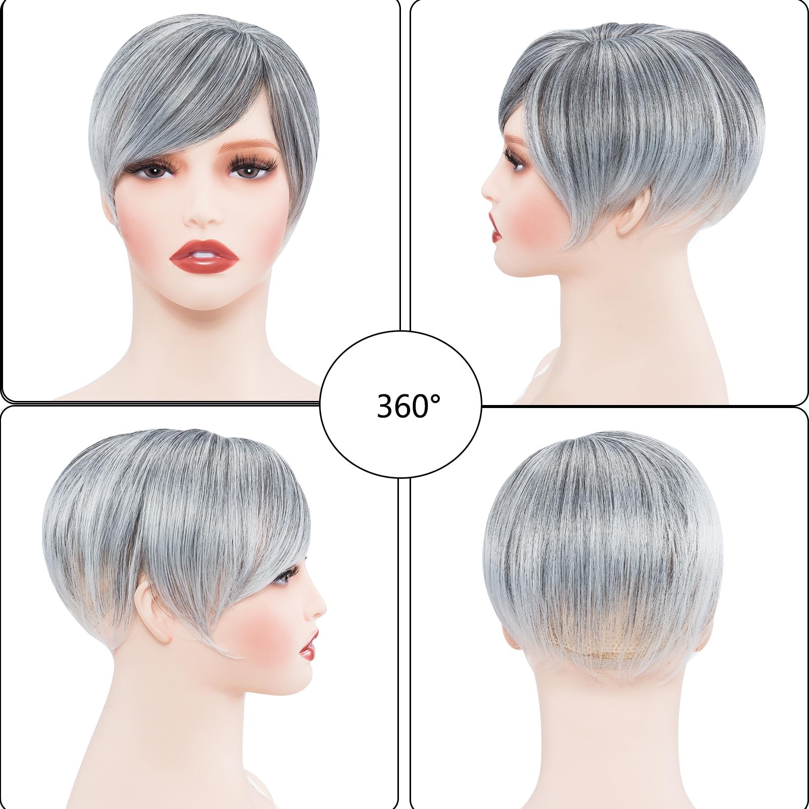 BUYOGET Brown mix Grey Hair Topper for Thinning Hair Short 7 inch 6×6in Base with 3 Clips in Toppers Hairpiece for Women Men - Image 2
