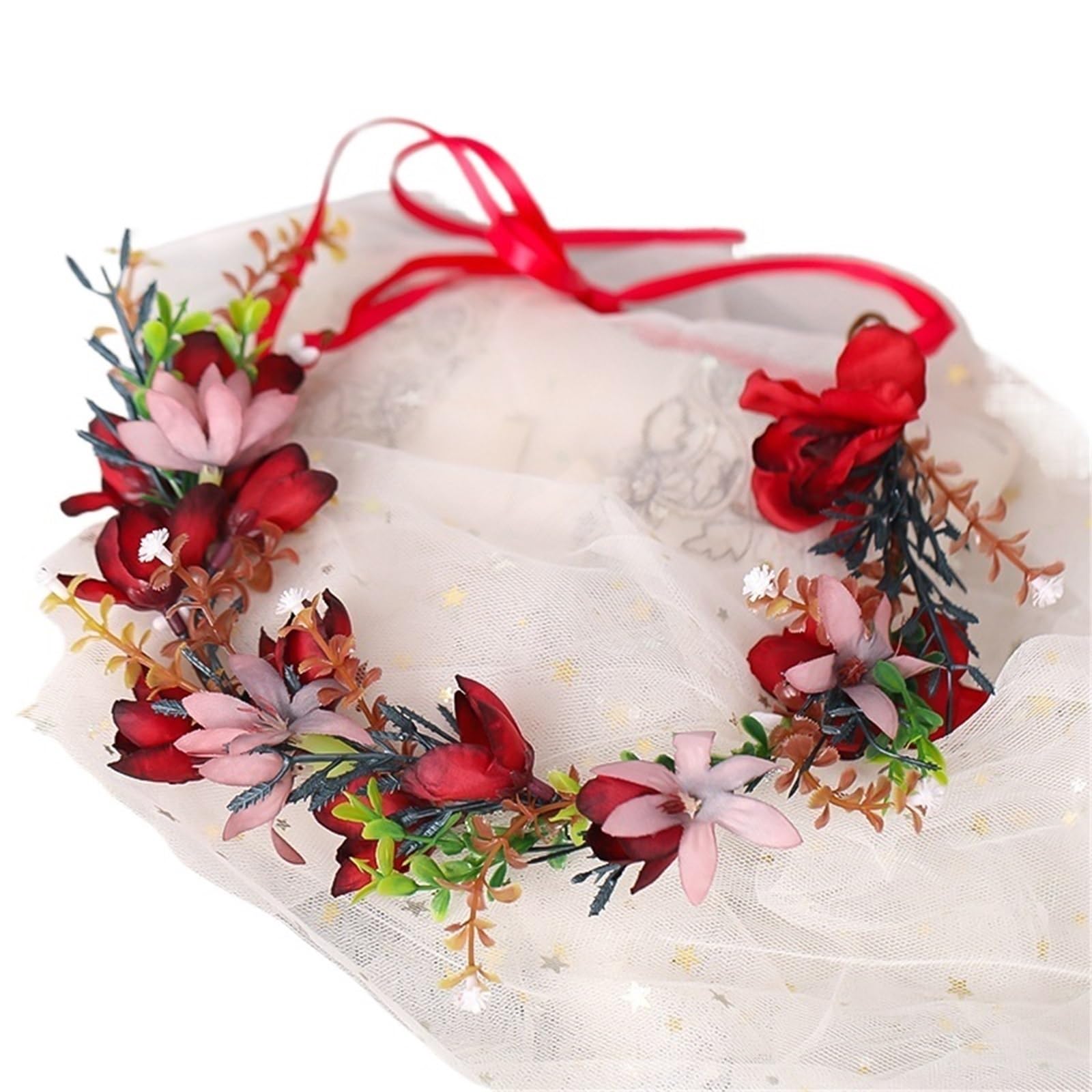 Women's Headband Floral Flowers Wedding Garland Hairbands Handmade Ladies Hairband Bride Headdress(PURPLE)