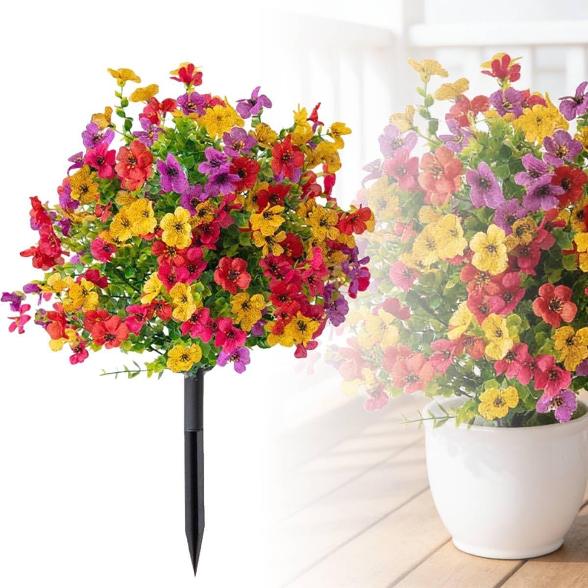 ROVIA Withaffect UV Resistant Artificial Outdoor Flowers: 16" Artificial Flowers for Outdoors - Waterproof Faux Flower Garden Stakes - Spring Decor for Yard Lawn Patio Walkway Porch Home - 2