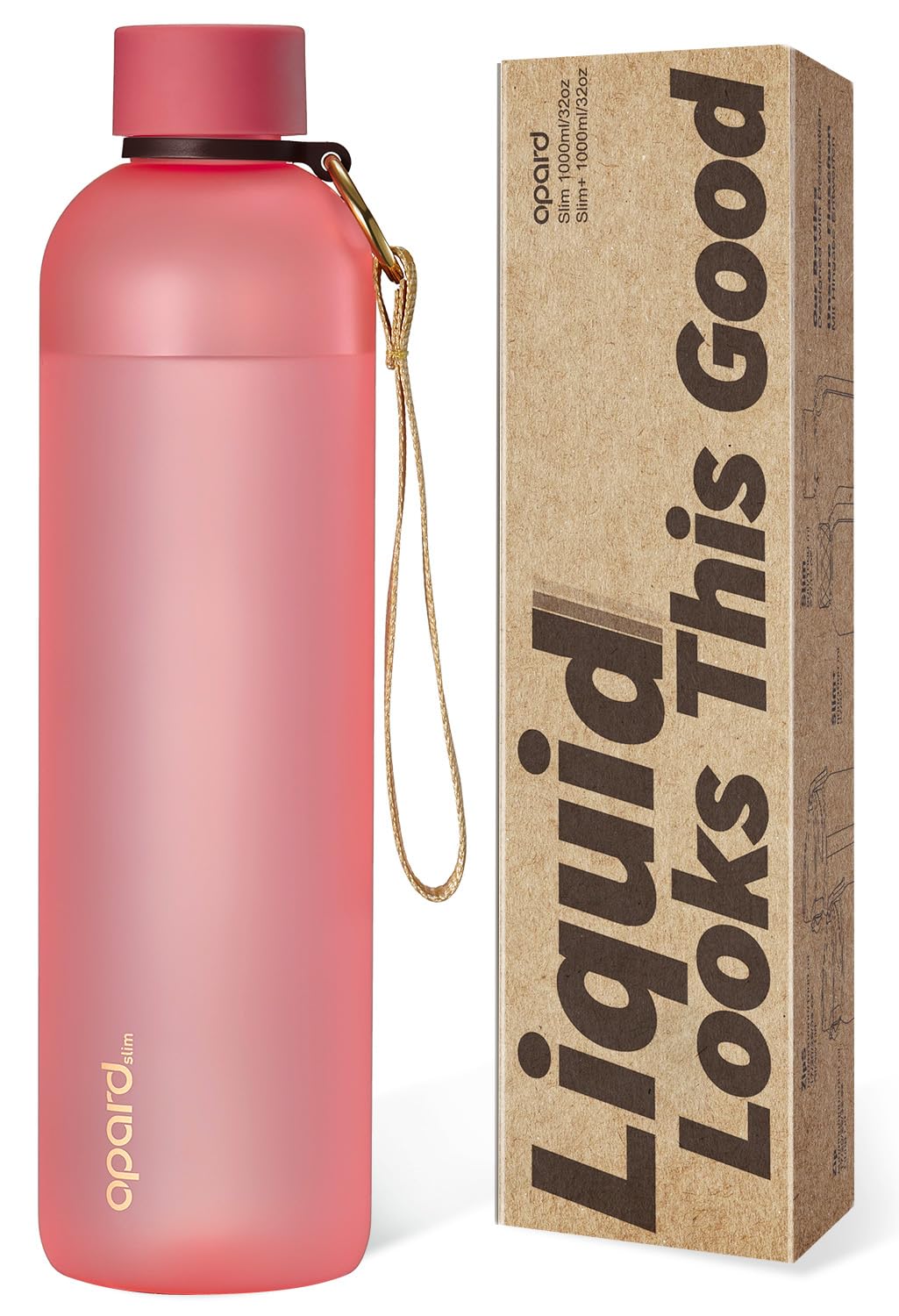 Opard Slim Trinkflasche 1l, Kohlensäure geeignet Wasserflasche, Water Bottle Spülmaschinenfest, BPA frei Plastik, Auslaufsicher Schraubverschluss, Flasche Sprudel geeignet Für Sport, Schule, Büro