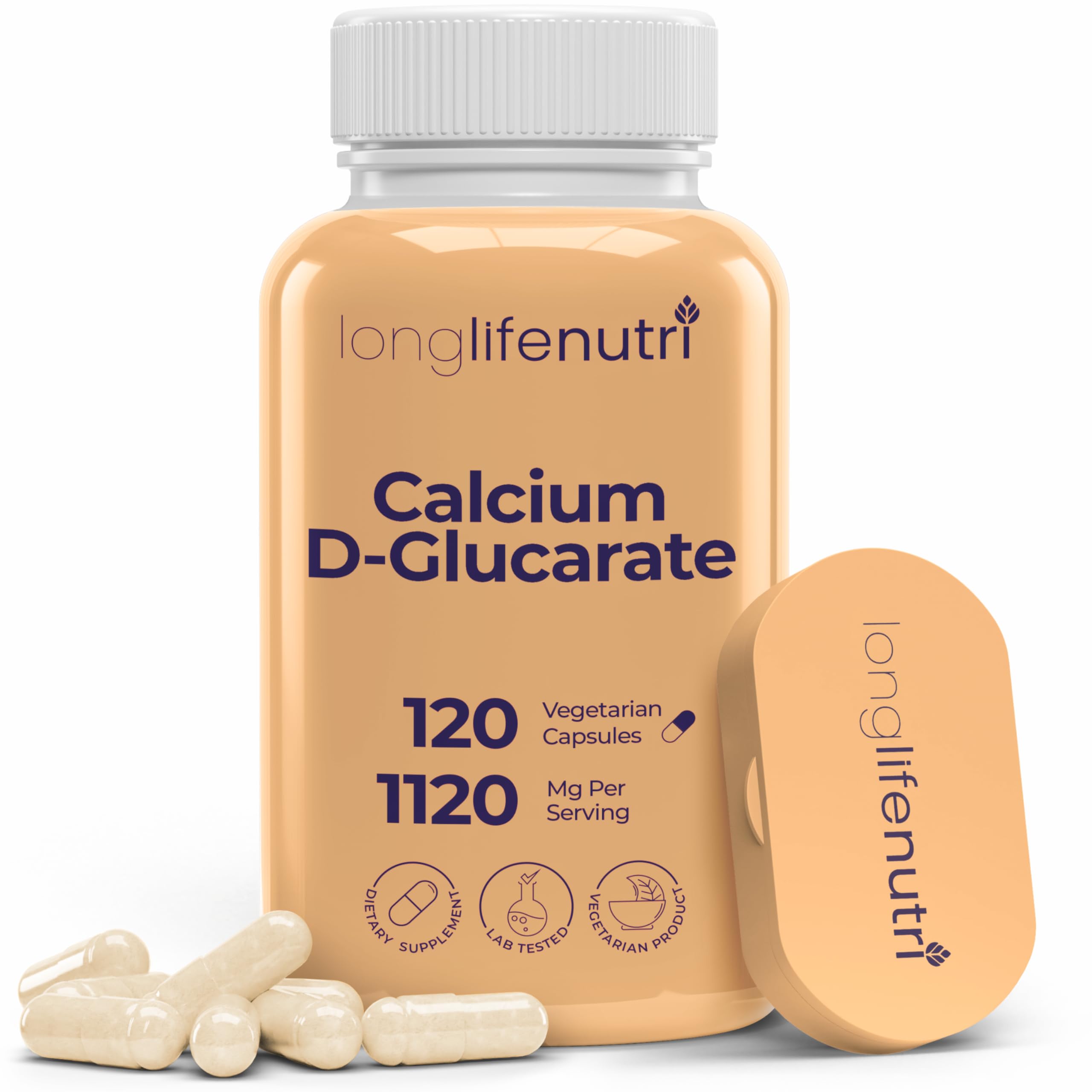 Calcium D-Glucarate - 120 Vegetarian Capsules, 2-Month Supply, 1120mg per Serving for Detox Support & Internal Balance, Non-GMO, Gluten Free, Made in USA, GMP Certified 120 Count (Pack of 1)