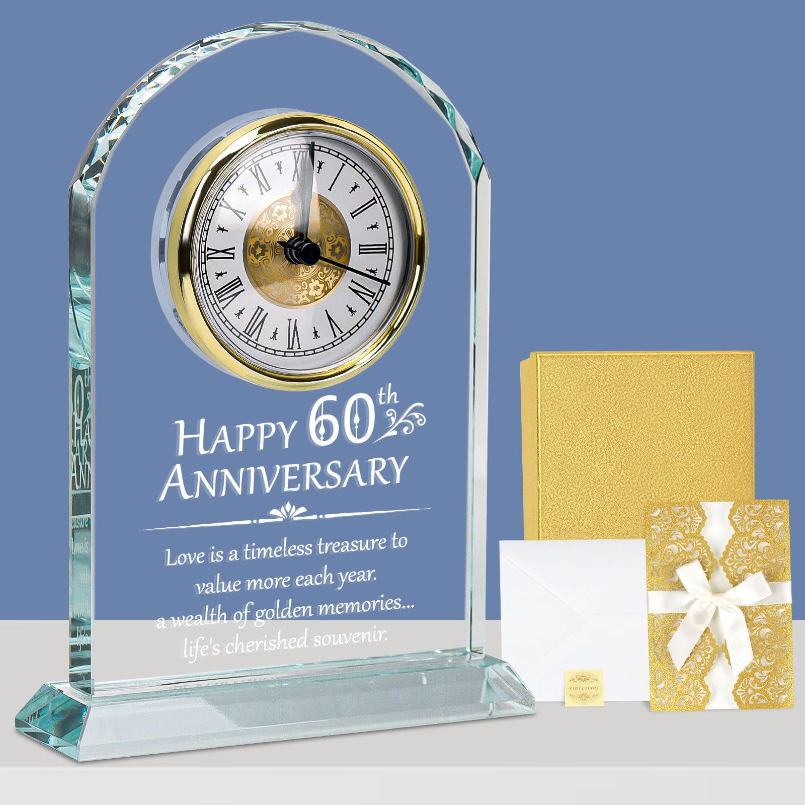 Top-spring 60th Wedding Diamond for Couple Parents & Grandparents, Desk Quartz Clock With Card