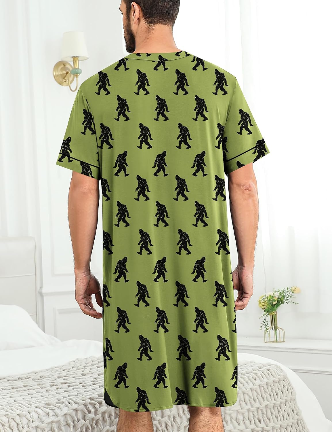 SWOMOG Mens Nightgown Short Sleeve Lounge, Sleep Henley Shirt Pajama Big & Tall Nightshirt Comfy Nightwear M-3XL