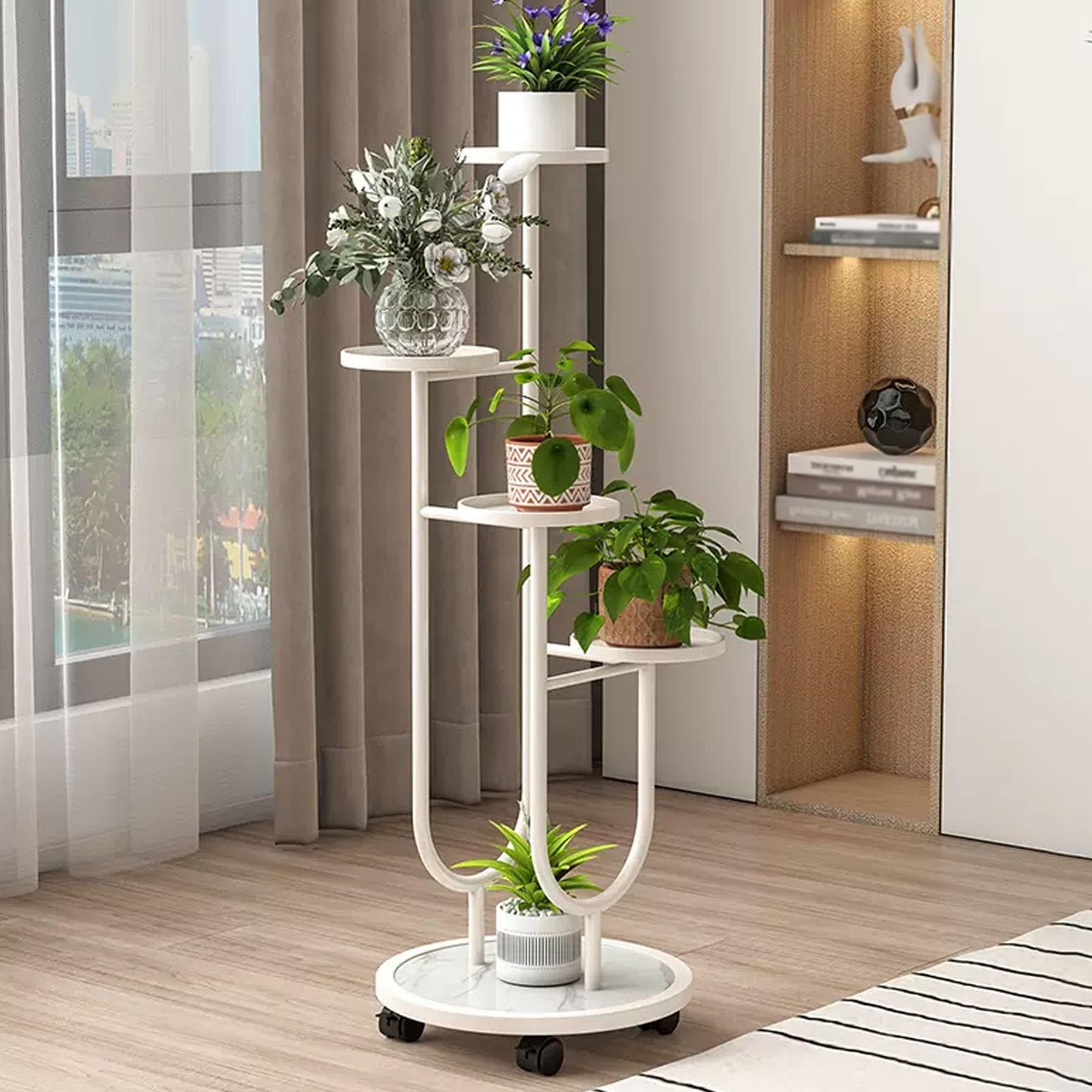 Étagère à plantes avec roulettes : support multicouche en U stable pour déplacer vos fleurs