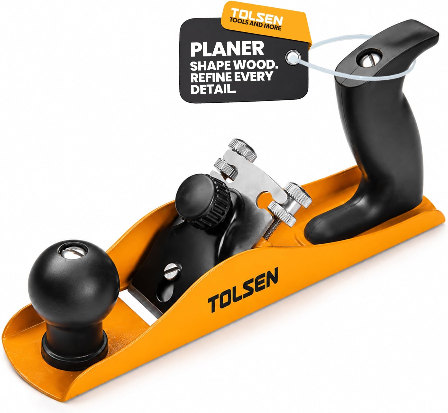Tolsen Wood Plane 235mm, Adjustable Hand Planer and Door Planer | Carbon Steel Cutting Iron, Steel Body Not Cast Iron, Flat Machined Sole, Depth Setting Knob, Softwood and Hardwood, DIY