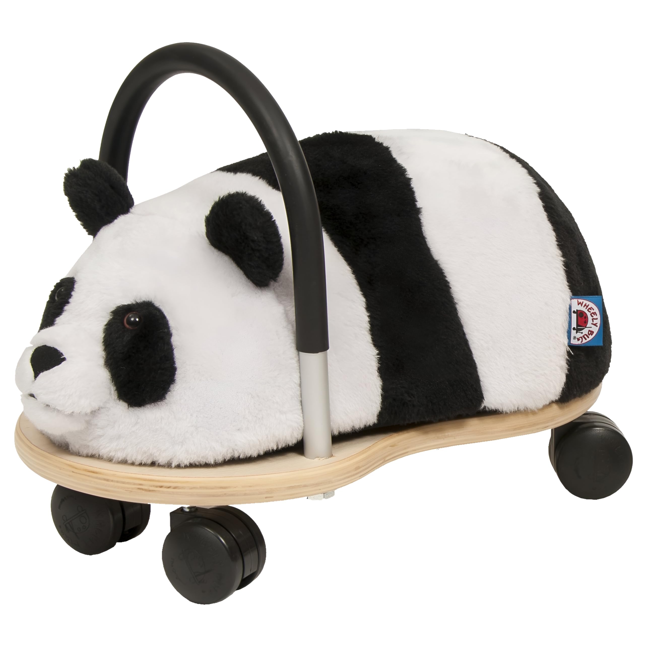 Wheelybug Drewniane zwierzątko do jazdy z wymienną pluszową osłoną, certyfikowana zabawka rozwojowa z certyfikatem bezpieczeństwa, mała (1-3 lata), pluszowa panda