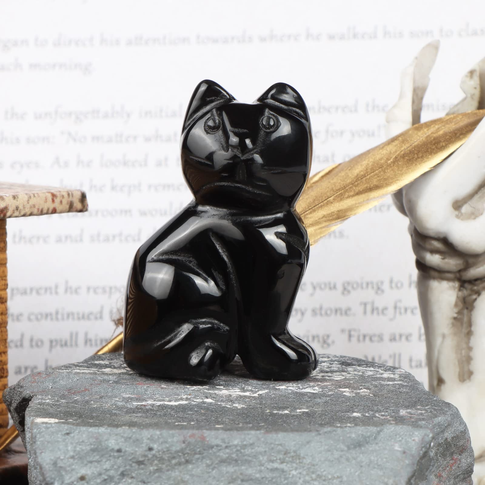 Opulente Schwarze Katzenskulptur | Miniatur Niedliche Tierstatue