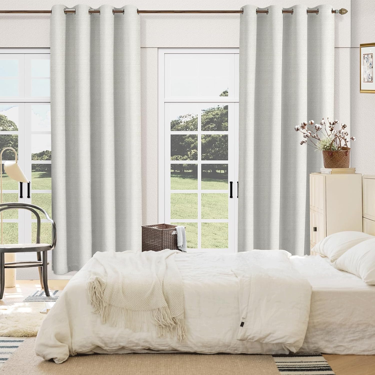Gray Blackout Chenille Curtains 52x84 Inch - Thermal Insulated Room Darkening Drapes with Grommet, Ultra Soft Wrinkle Resistant Noise Reducing Window Treatments for Bedroom Living Room, 2 Panels Set