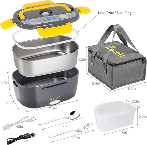 Miniatura 7 de Eocolz Fiambrera eléctrica calentador de alimentos, 2 en 1, lonchera portátil para automóvil, camión, hogar, trabajo, a prueba de fugas, con